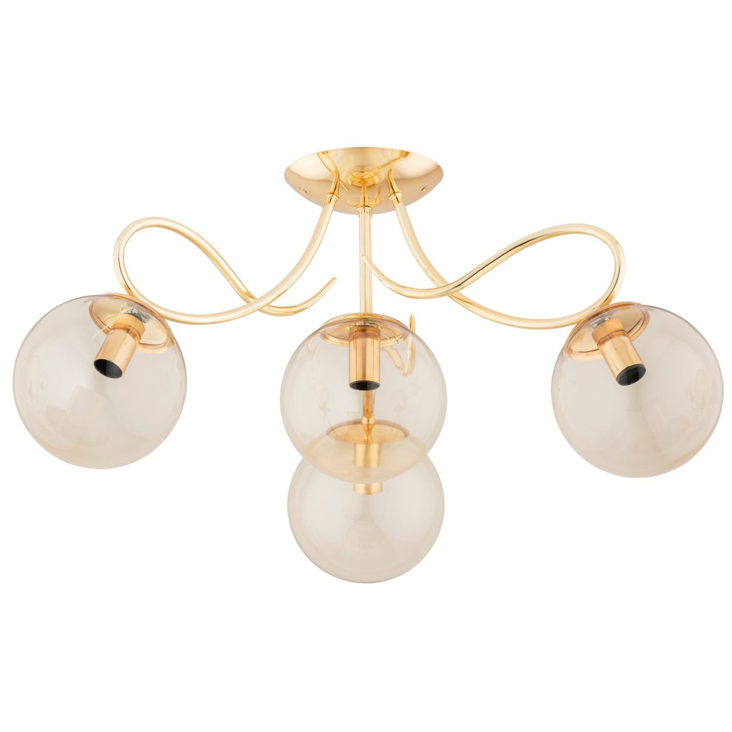 Licht-Erlebnisse Deckenleuchte JAROKI, ohne Leuchtmittel, Glas Metall B: 58 cm in Gold Bernstein E14 4-flammig Kugel Schirm