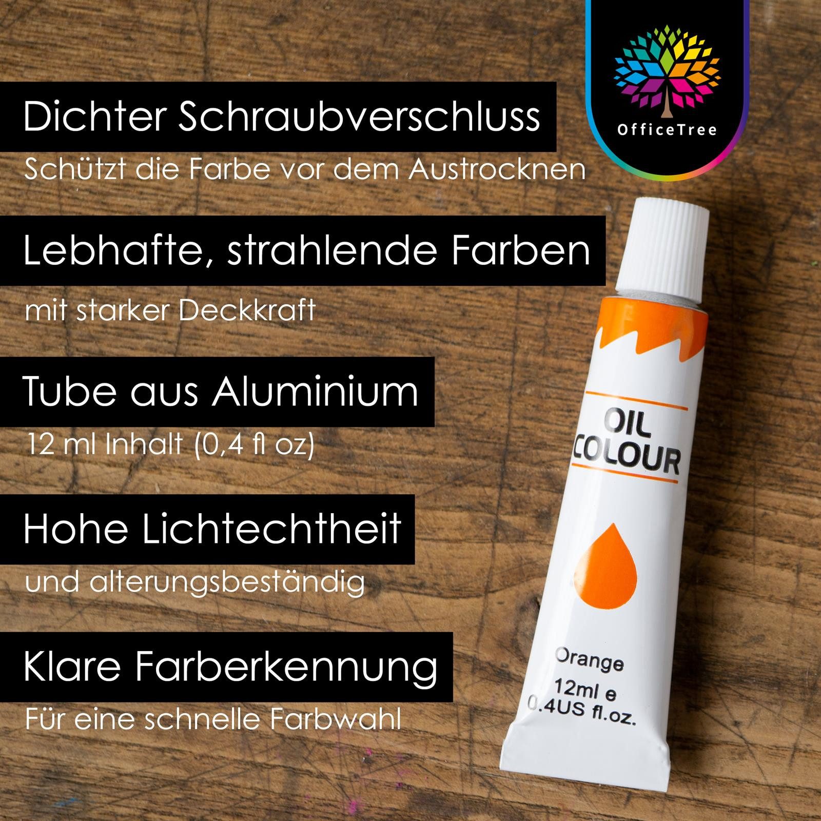 OfficeTree Kreativset OfficeTree Ölfarben mit Zubehör, (24er Set), Komplettes Starterset