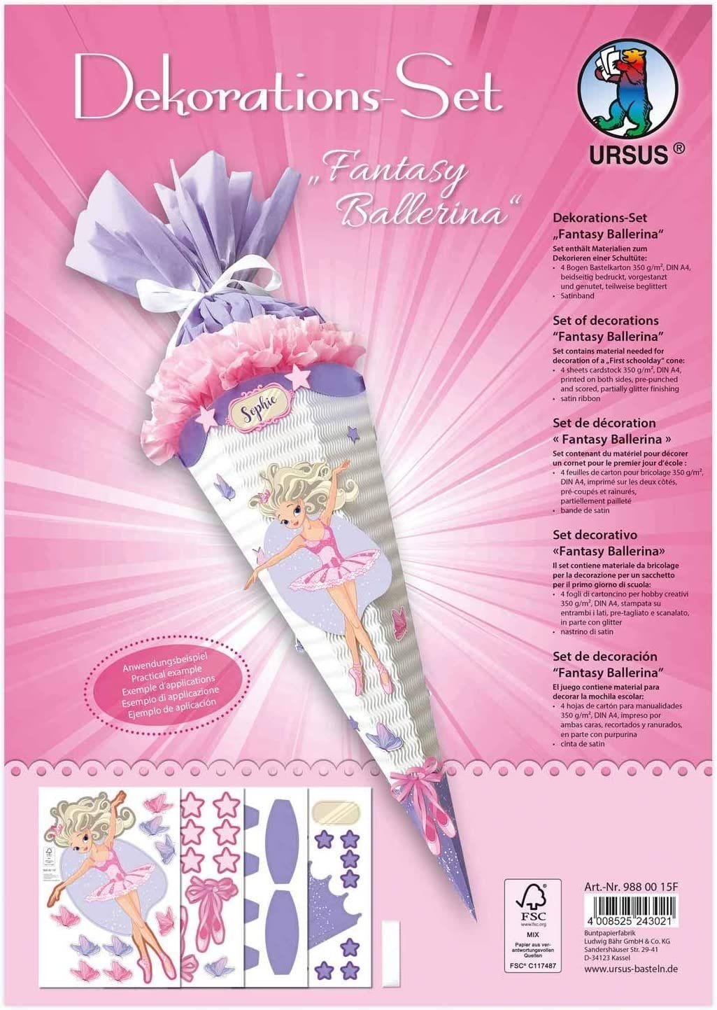 Ursus - Ludwig Bähr Schultüte Ursus DEKO-SET für SCHULTÜTE FANTASY Ballerina