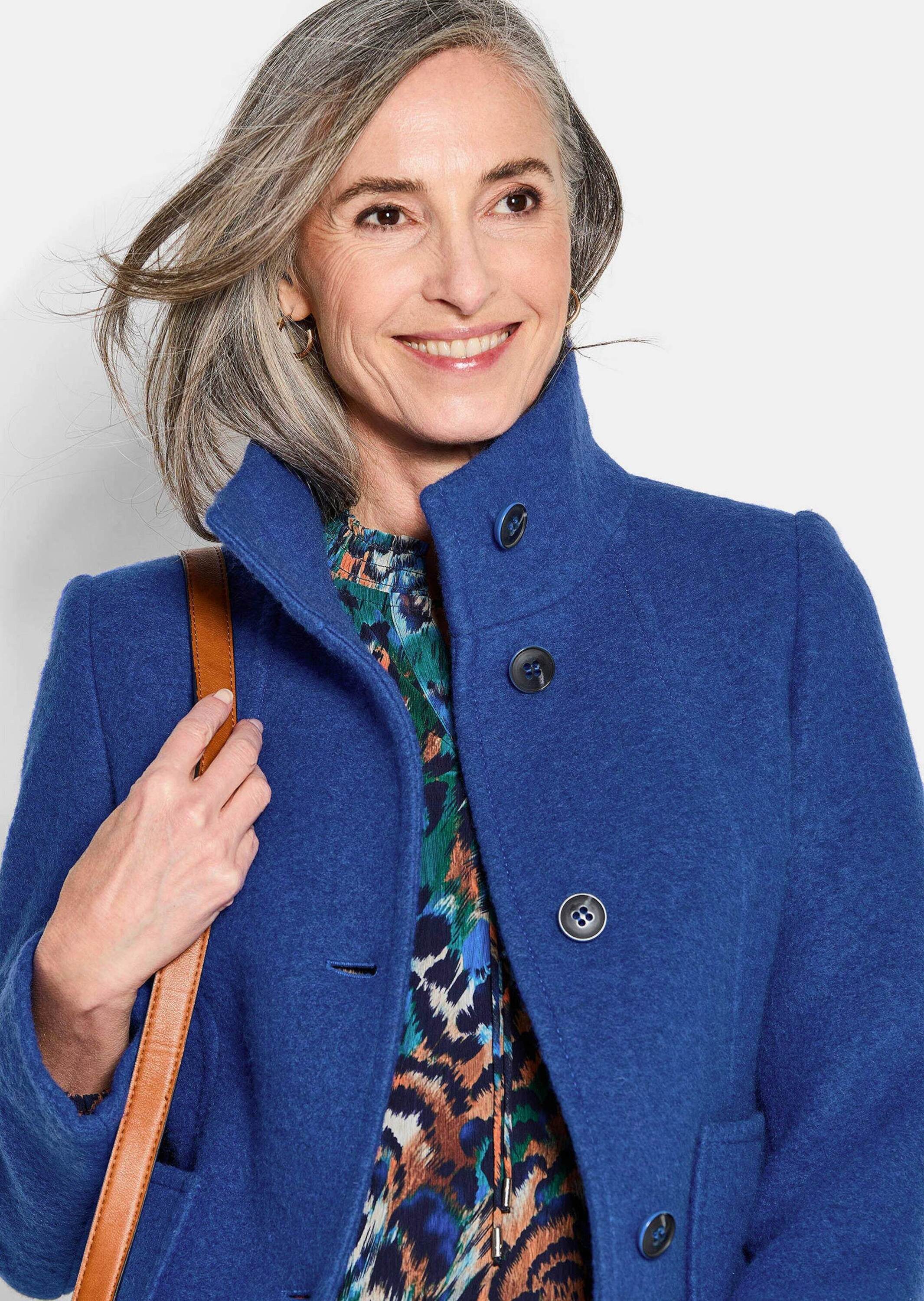 GOLDNER Wolljacke Elegante Kurzjacke mit Stehkragen Businessjacke mit Knopfverschluss, aufgesetzten Taschen und Langarm