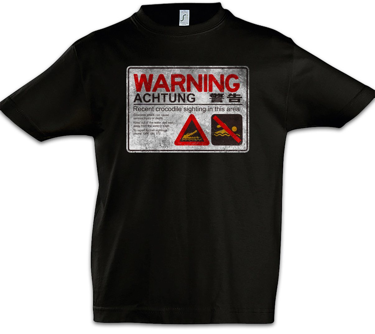 Print-Shirt Crocodile Warning Sign II Kinder T-Shirt Shirt Warnung Krokodil