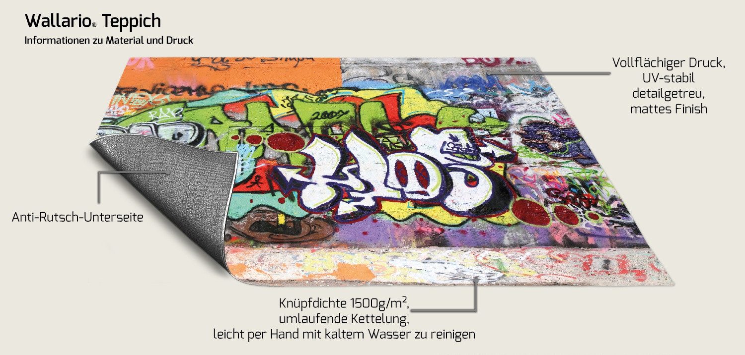 Wallario Teppich RAP-Graffiti- Wand mit verschiedenen Tags, rechteckig, rutschfest