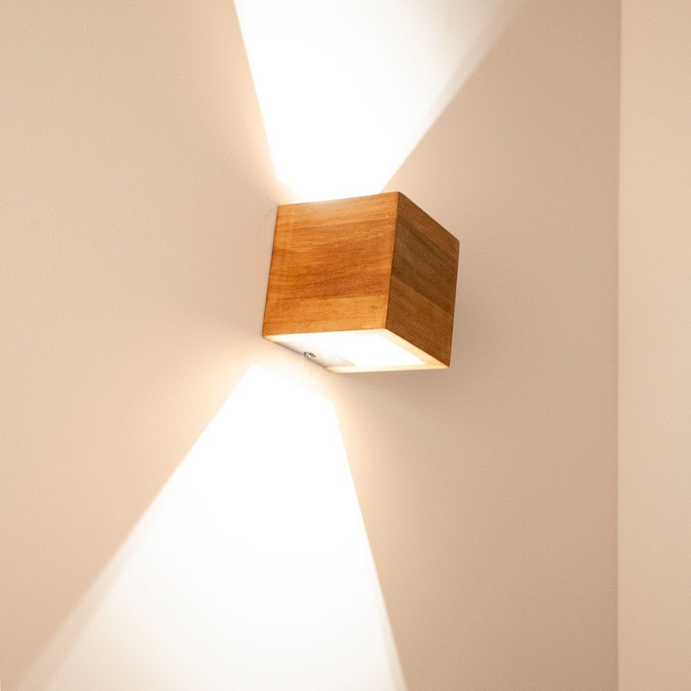 Holz Wohn LED Up DIMMBAR fest Strahler verbaut, Beleuchtung Down Zimmer LED-Leuchtmittel etc-shop Wandleuchte, Wand LED Lampe Warmweiß,