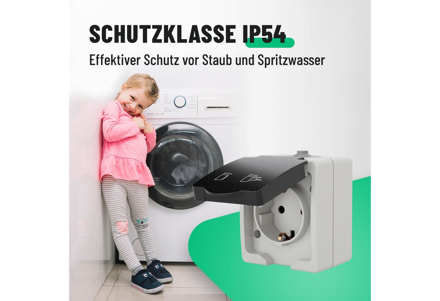 Thumbnail - ABSINA Aufputz-Steckdose Aufputz Schutzkontakt Steckdose für Feuchtraum - Aufputzsteckdose, 1-St.