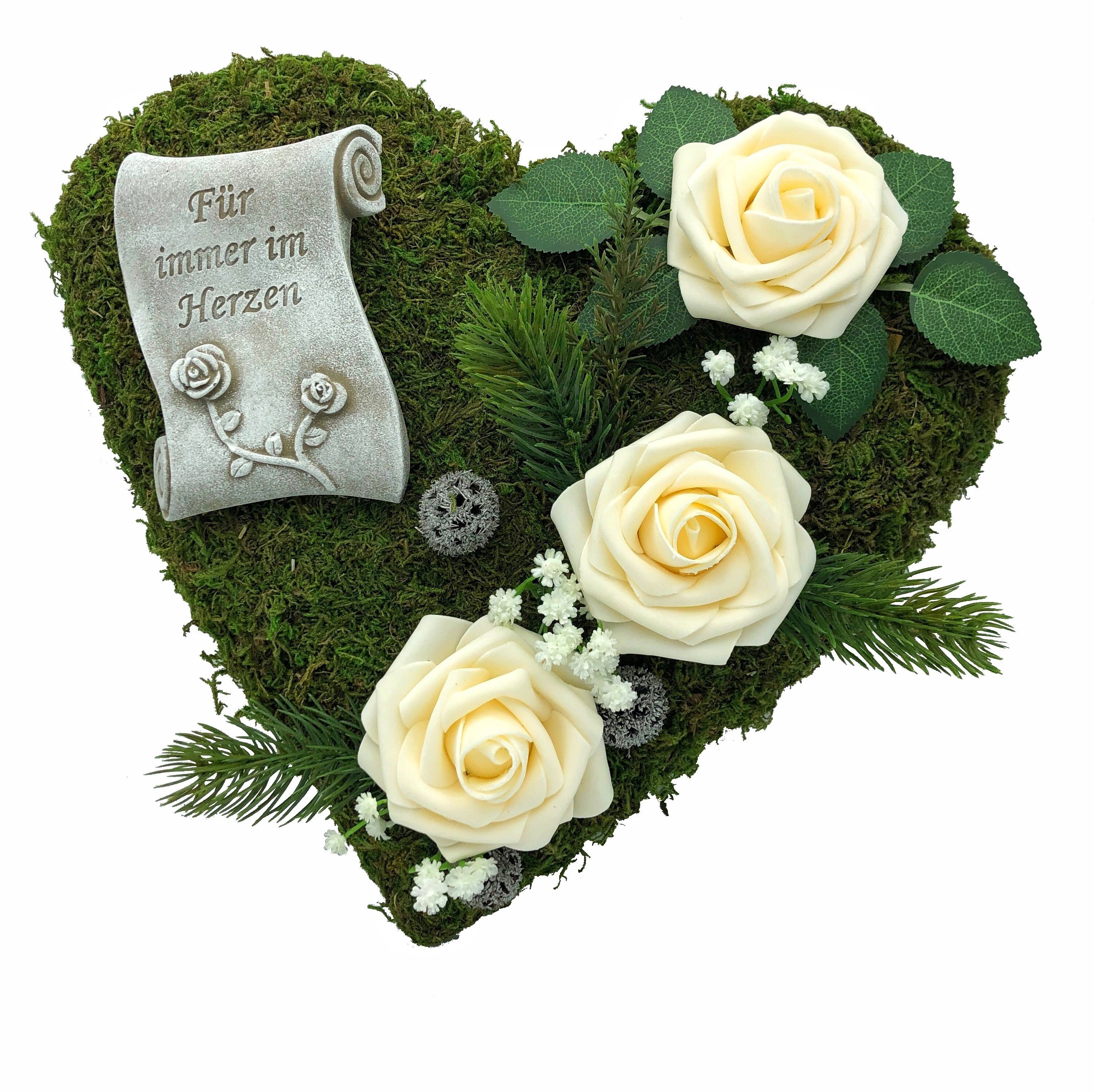 Gartenfigur Grabgesteck Grabschmuck Moosherz Grabherz Trauerherz günstig online kaufen