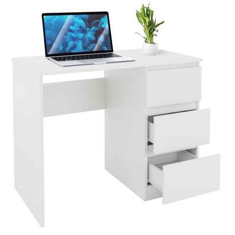 ML-DESIGN Schreibtisch Bürotisch mit 3 Schubladen aus Holz PC Tisch, Schreibtisch 90x76x50cm Weiß Matt Laptoptisch PC modern