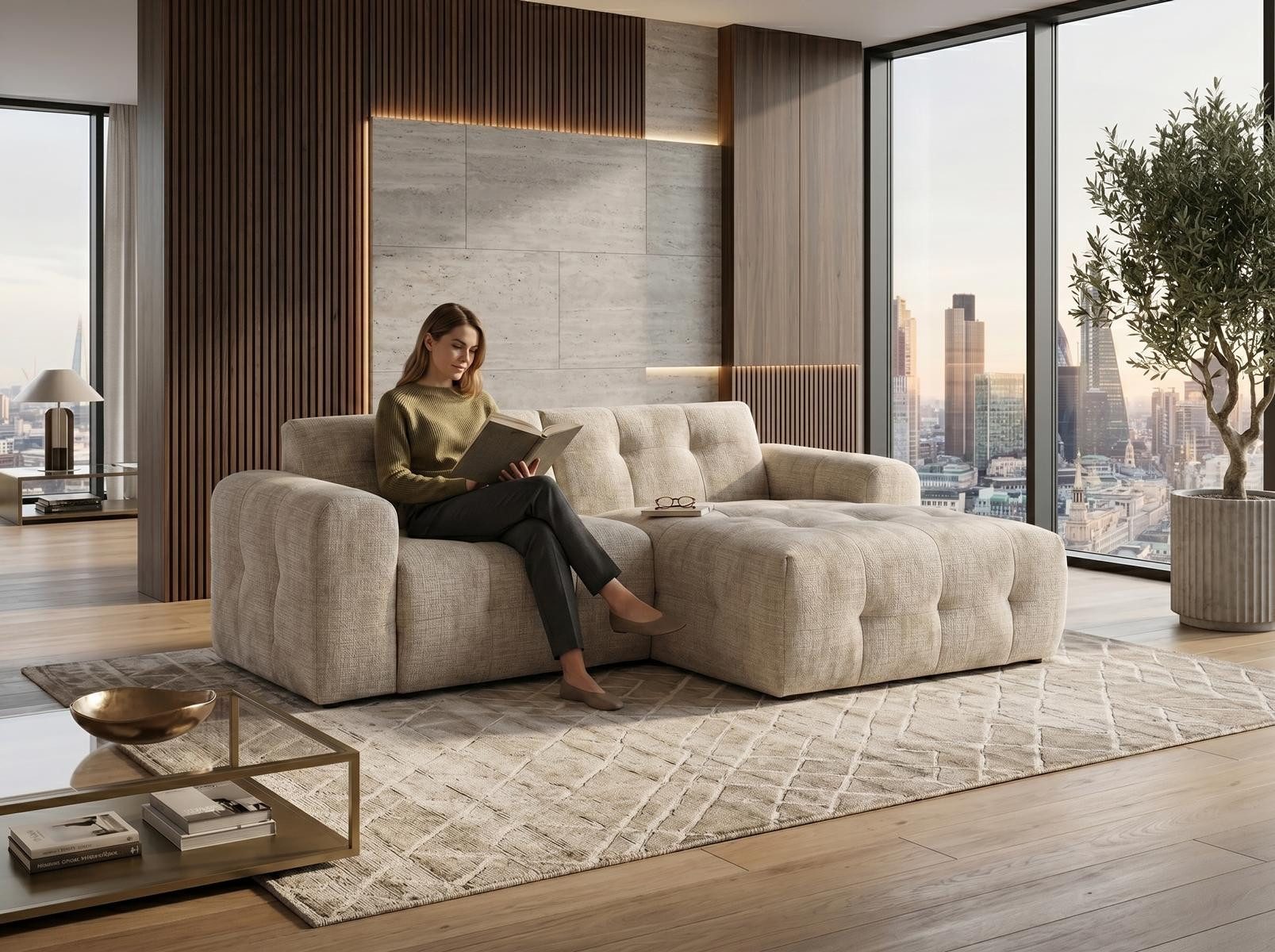Xlmoebel Ecksofa Beiges modernes Ecksofa aus Stoff für stilvolles Wohnzimmer, 1 Teile, Made in Europa, Eckcouch