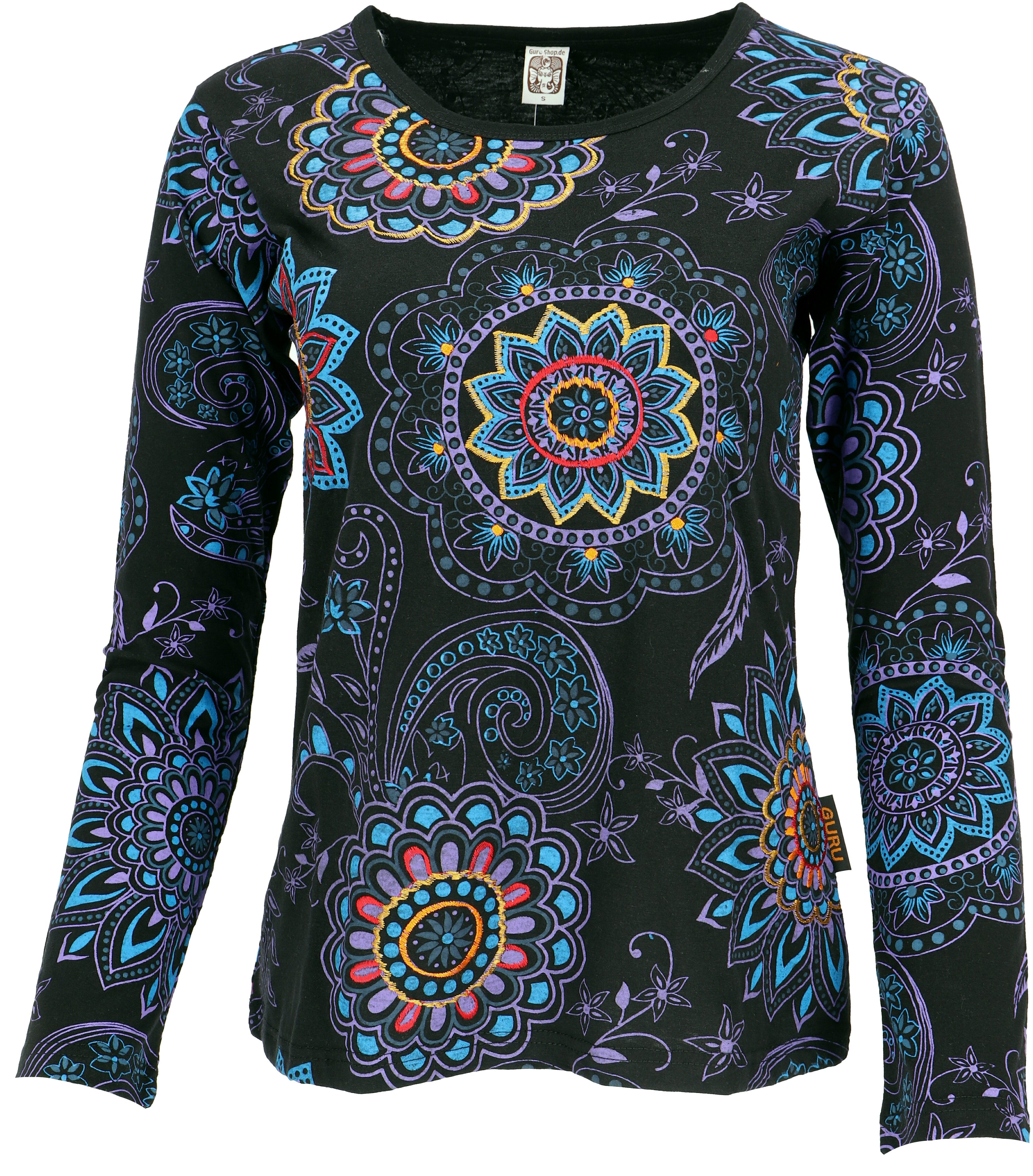 Guru-Shop Longsleeve Besticktes Langarmshirt Hippie chic Retro -.. alternative Bekleidung