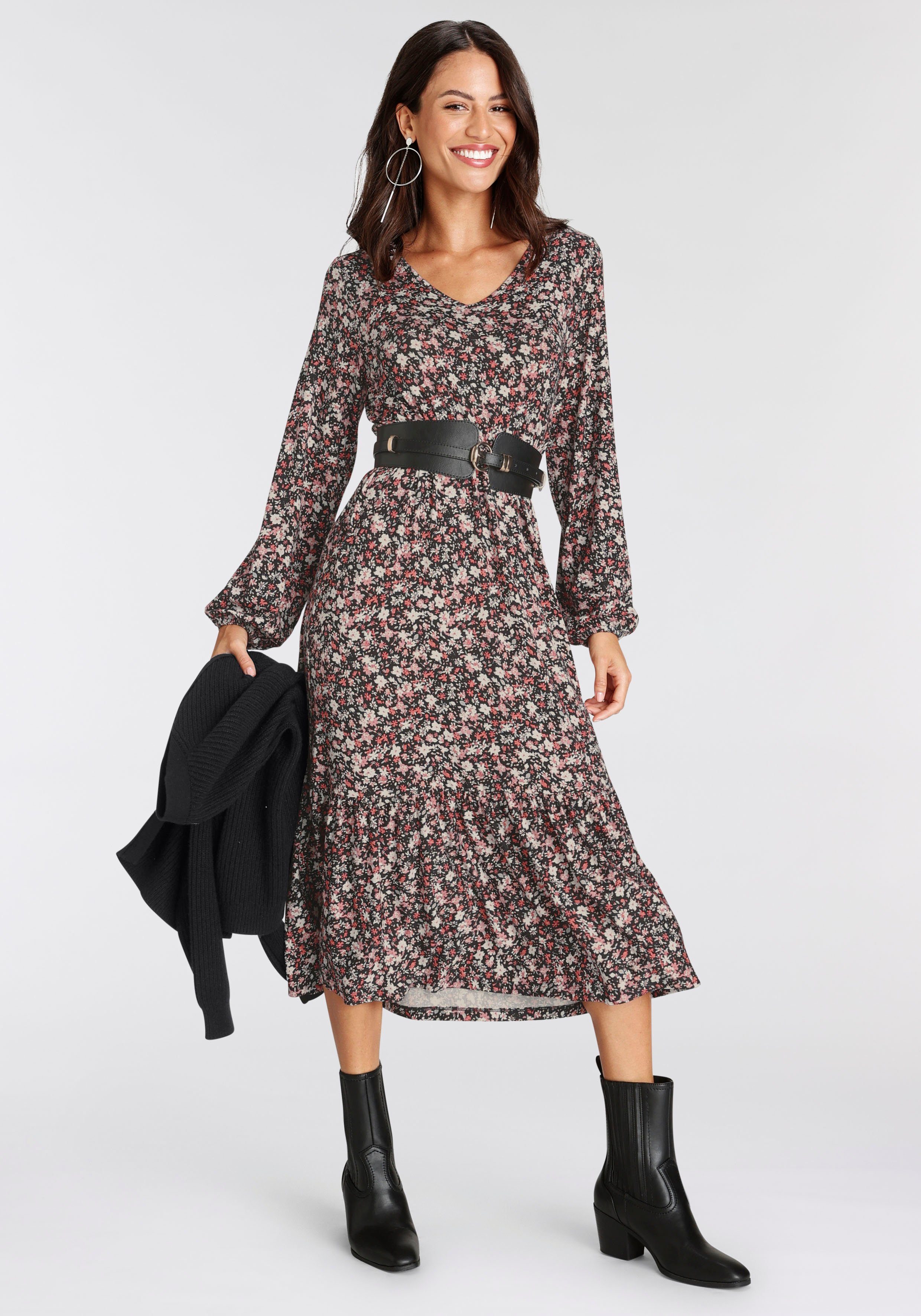 Laura Scott Midikleid wadenlang, geblümte Optik, günstig online kaufen