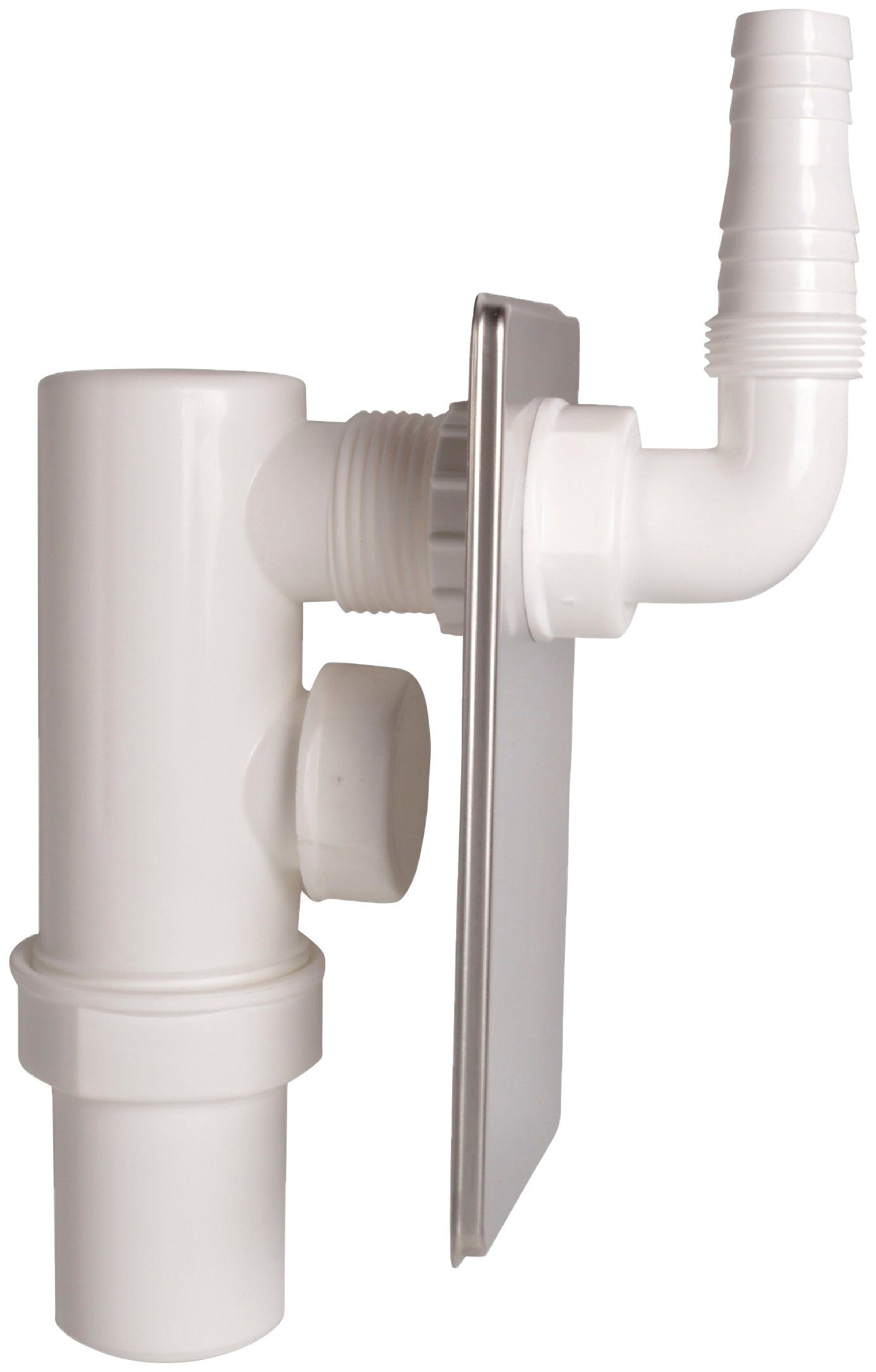 Kirchhoff Siphon Unterputz-Waschgeräte-Siphon, 40 mm, Edelstahlabdeckung, 3/4" Geräteanschluss für Waschmaschinen