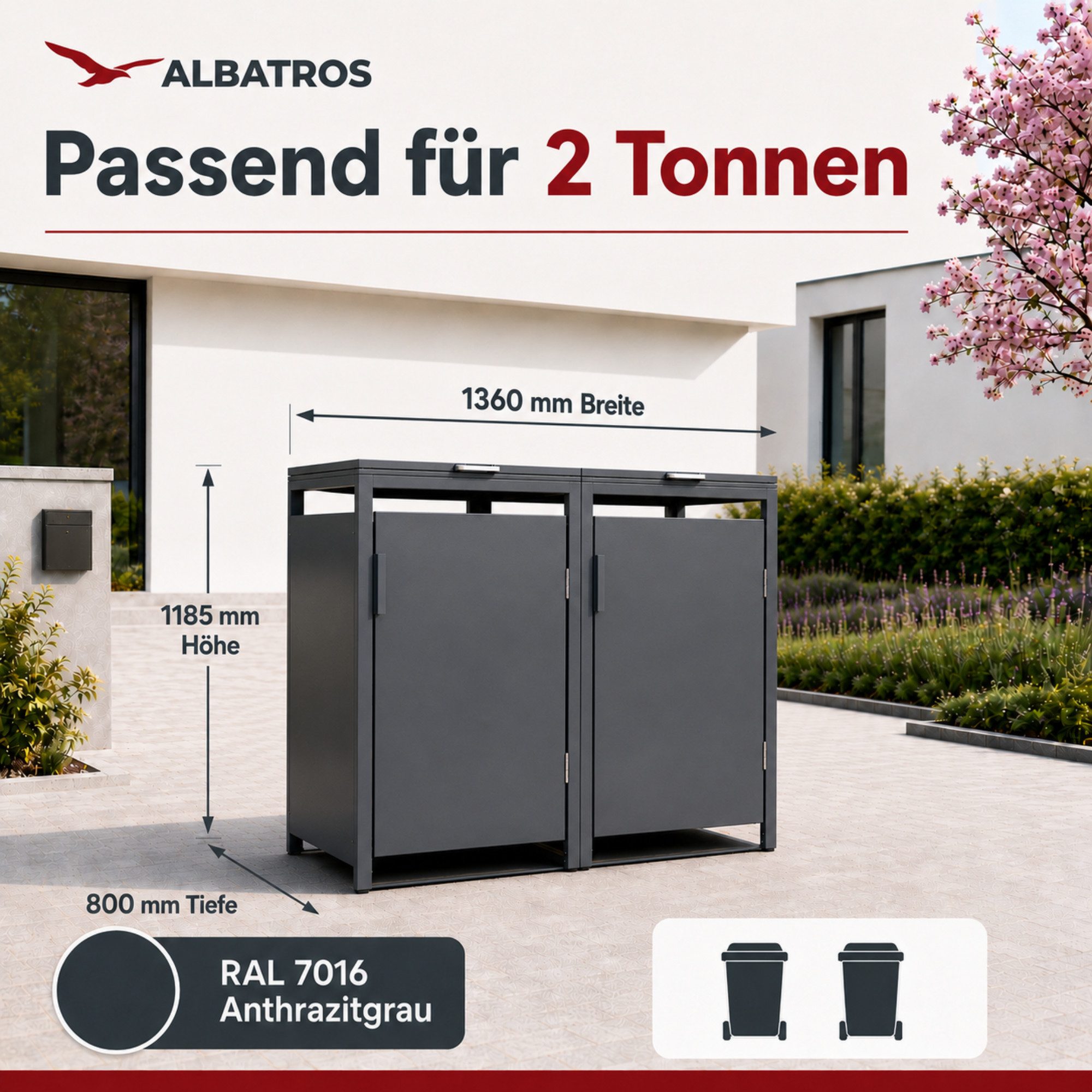 Albatros International Mülltonnenbox Mülltonnenbox 2er Hauswandversion 120L bis 240Lfür Zwei Tonnen