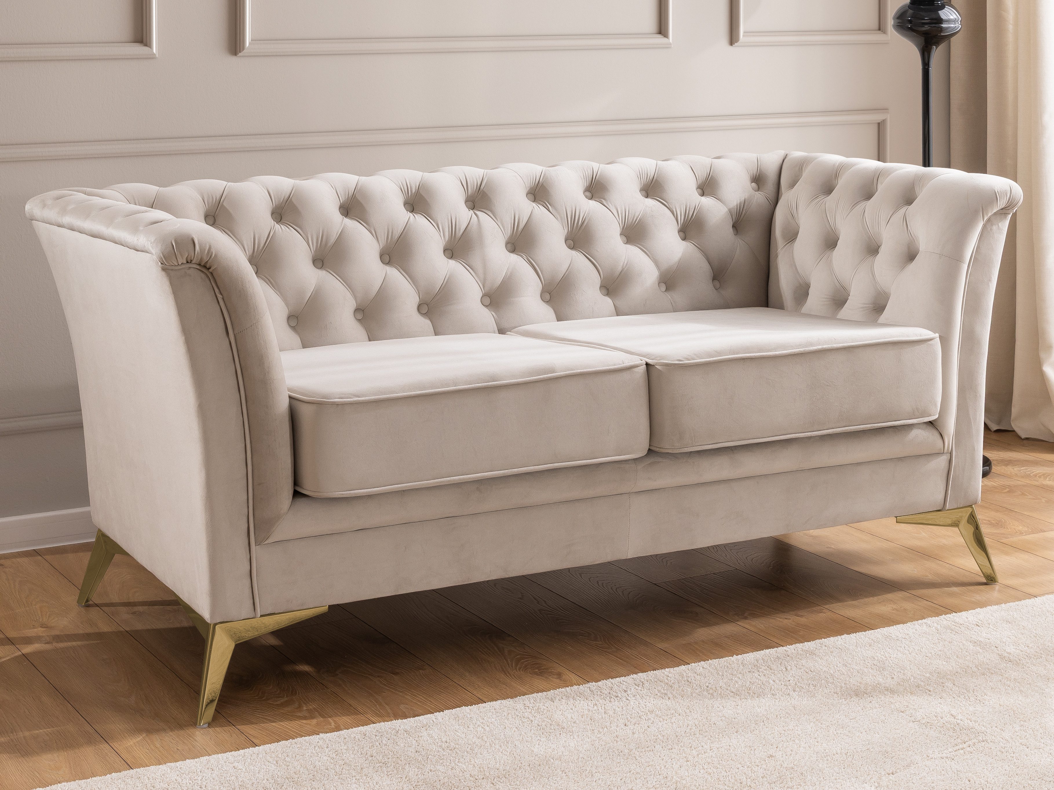 S-Style Möbel Chesterfield-Sofa Whitby, 2-Sitzer aus Samt mit goldenen, sil günstig online kaufen