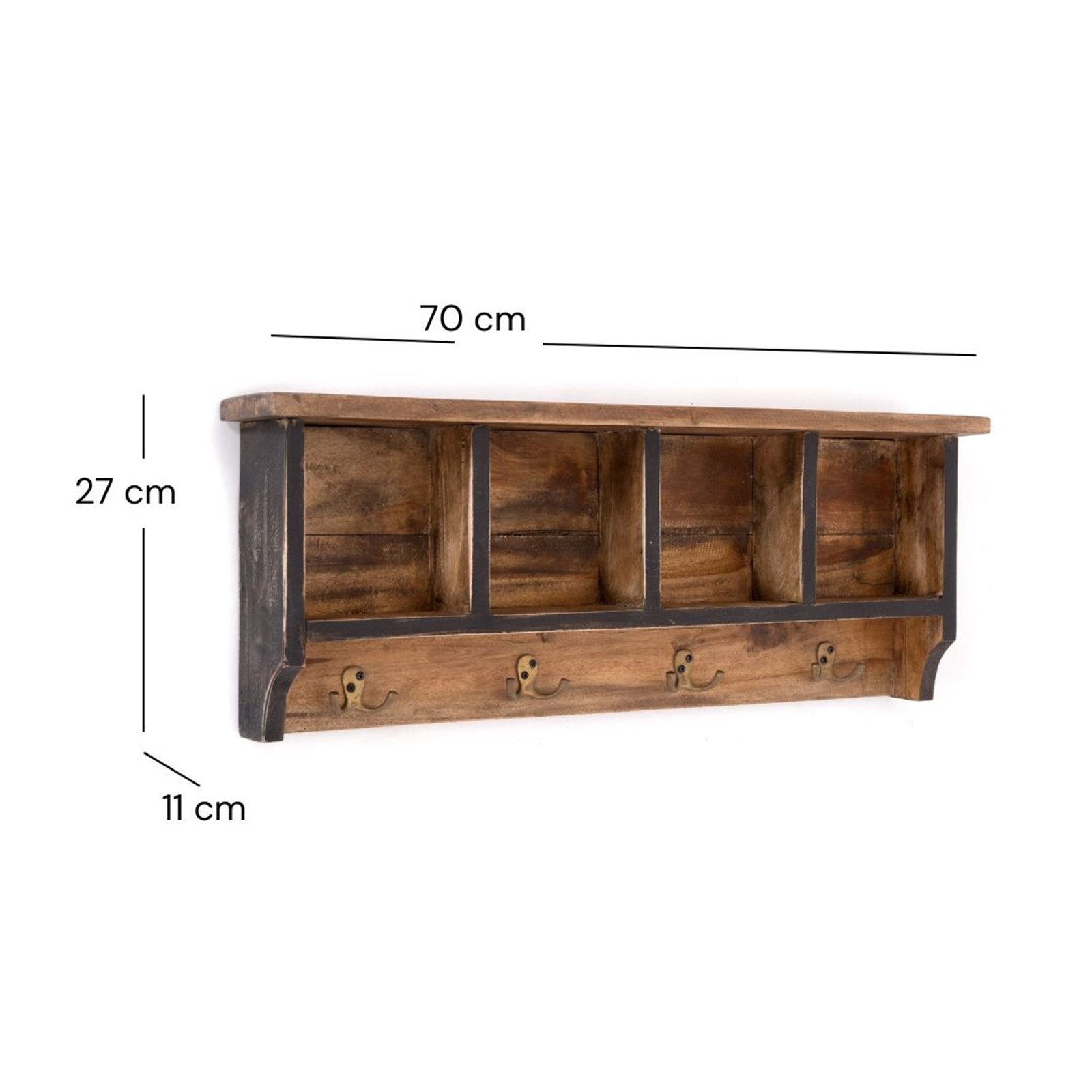 DESIGN DELIGHTS Wandgarderobe RUSTIKALE WANDGARDEROBE mit Fächern "VINTAGE 70", 70x27x11cm(BxHxT)