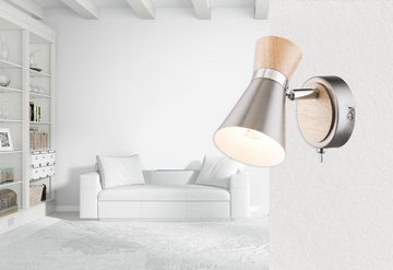 bmf-versand Wandleuchte Wandstrahler LED Wandleuchte mit Schalter Wandspot Holz Optik, Innen, Bad, LED wechselbar, Warmweiß, Wohnzimmer, Schlafzimmer, Esszimmer, Küche, Flur