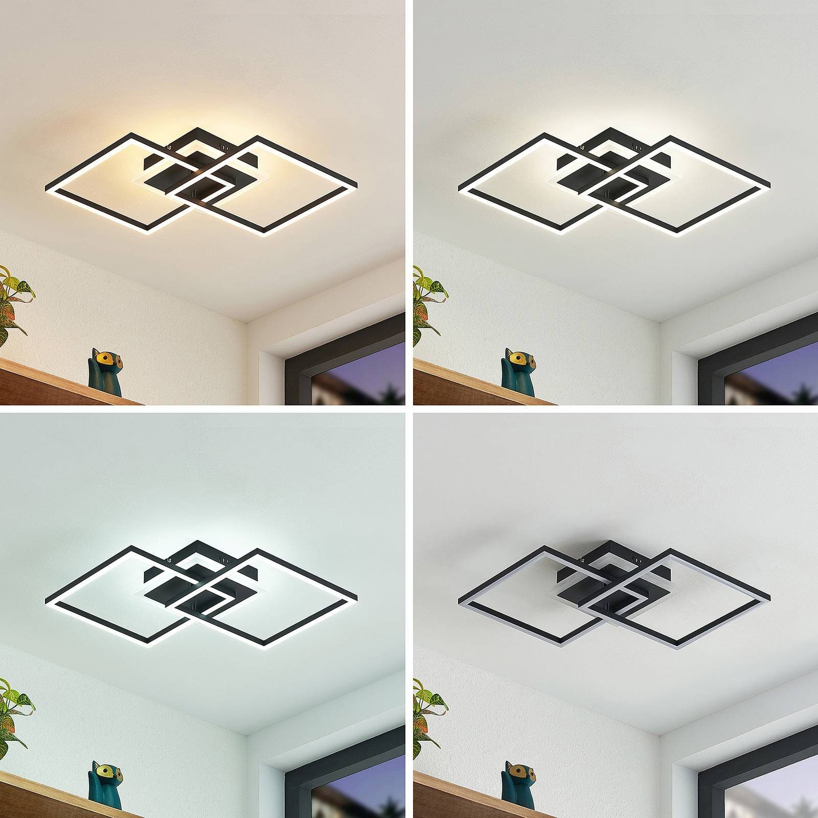 Lindby Deckenleuchten Fjardo, LED, Metall, Schwarz Farbwechsel warmweiß / tageslicht IP20 mit Fernbedienung, LED 27 W gesamt, Farbwechsel warmweiß / tageslicht
