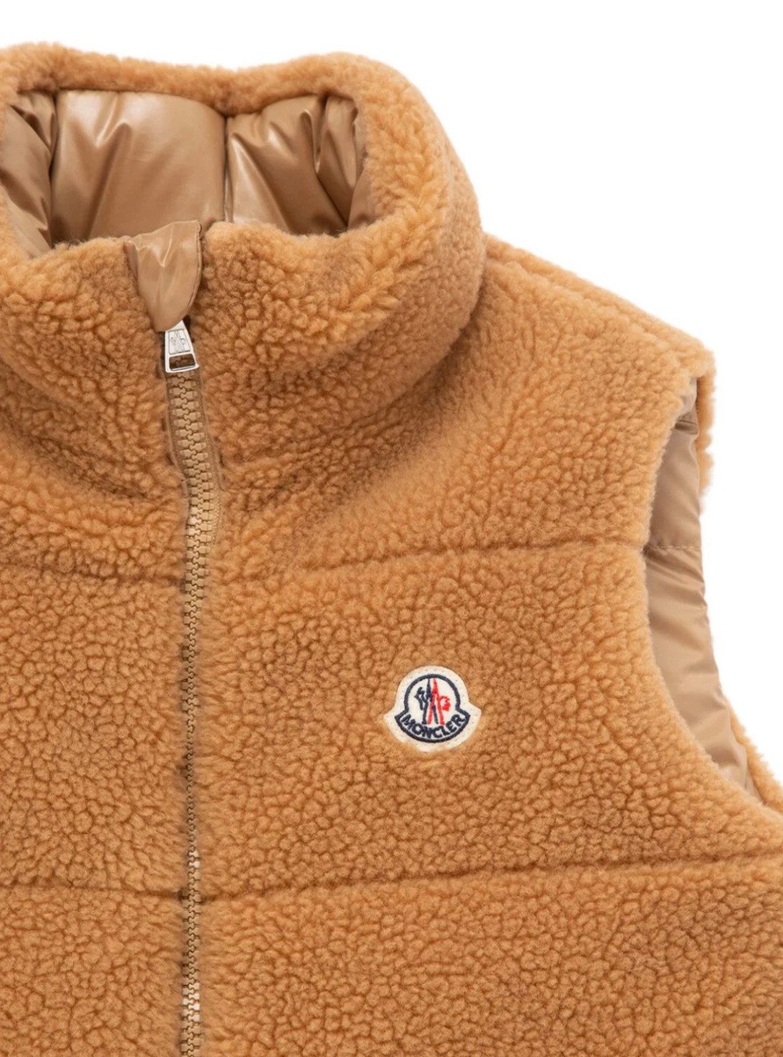 MONCLER Daunenweste Kinder Wendbare Daunenjacke Tedy Gilet 12A Teddyfell-Look außen, glatten Material innen