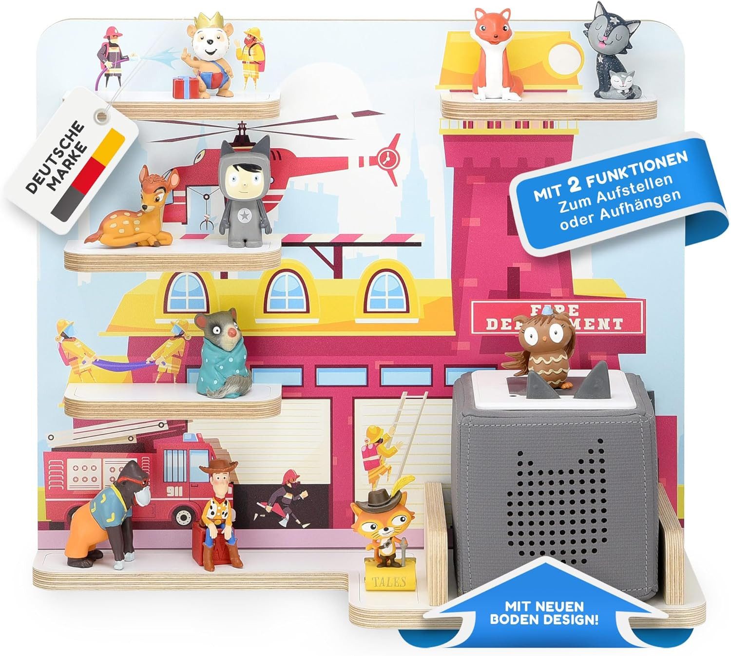stadtecken Kinderregal Feuerwehr, Regal für die Toniebox und ca. 35 Tonies, Passend für ca. 35 Tonies