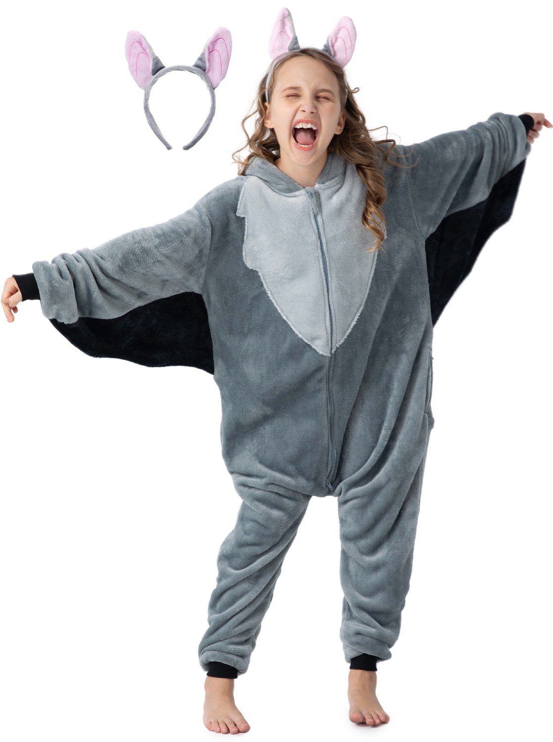 Fasching, Kinder mit Vampir-Fledermaus Fledermaus-Kostüm Corimori Haarreif, Halloween, (2-tlg) für Flauschiges Jumpsuit Verkleidung,