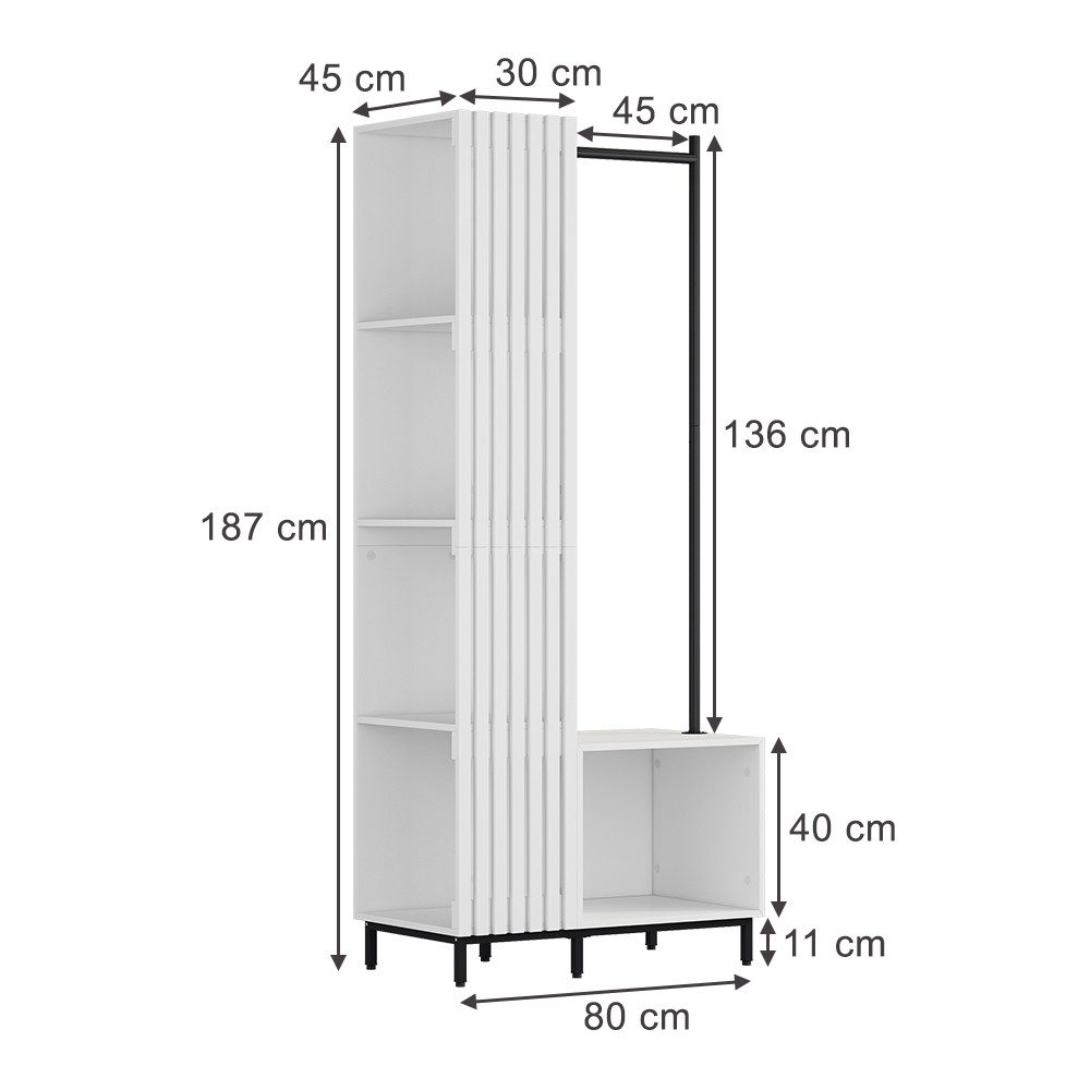 Vicco Garderoben-Set Zinto, Weiß, 80 x 187 cm mit 5 Ablagefächern, (1-St)