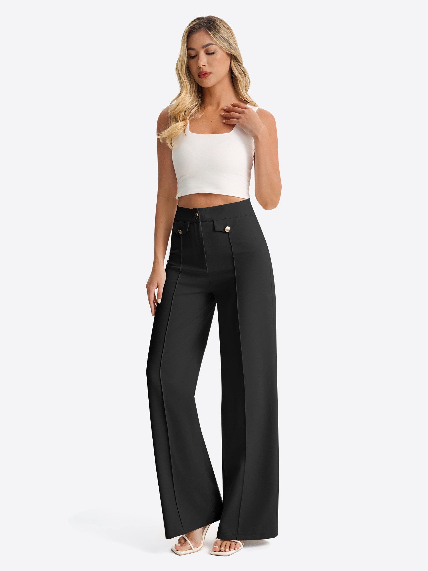 Imily Bela Palazzohose Damen Palazzohose mit Knopfverzierungen und hoher Taille (Packung, 1-tlg., 1per-Pack) mit Knöpfen