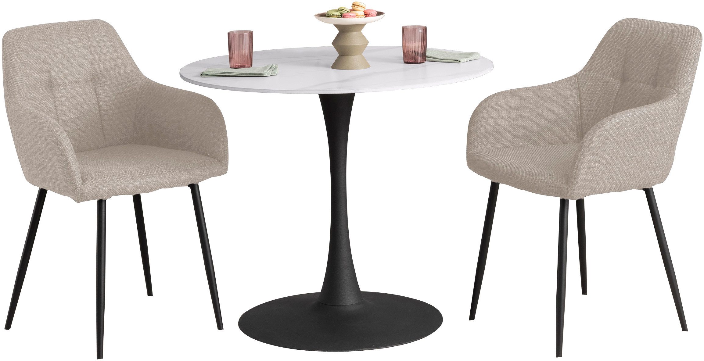 HELA Essgruppe MOSEL, (3-tlg), Tisch 90x75 cm, Platte rund, gesinterter Ste günstig online kaufen