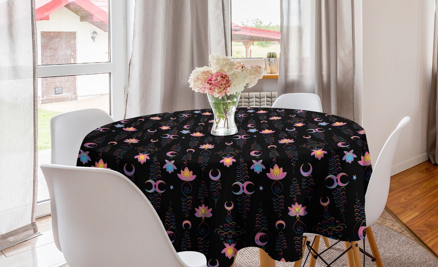 Abakuhaus Tischdecke Kreis Esszimmer Lotus Crescent Küche Abdeckung und Dekoration, Blumen Abstrakte Tischdecke für