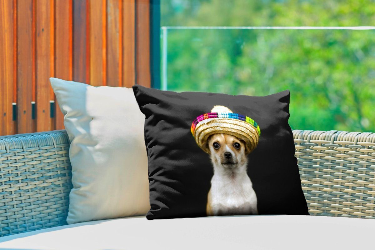 MuchoWow Dekokissen Hund Polyester, Schwarz, Outdoor-Dekorationskissen, Dekokissenbezug, - - Kissenhülle Sombrero