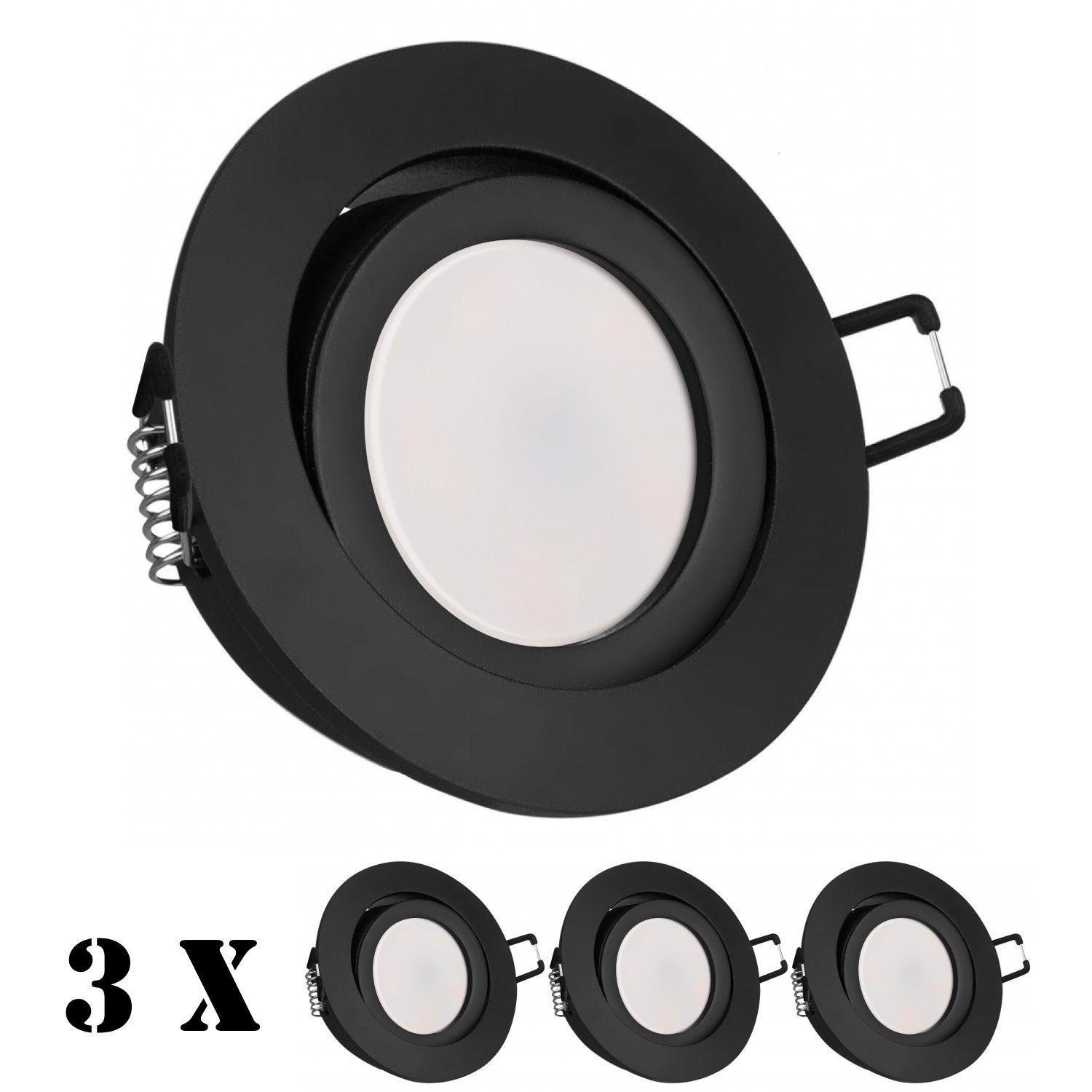 LEDANDO LED Einbaustrahler 3er LED Einbaustrahler Set extra flach in schwarz matt mit 5W Leuchtmi | Strahler
