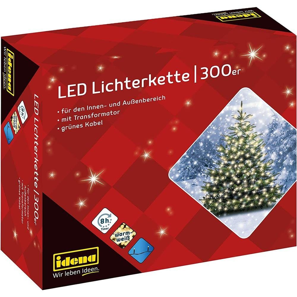 Idena LED-Lichterkette 300er, warmweiß, 37,9 und Innen Außen, mit m, Timerfunktion für