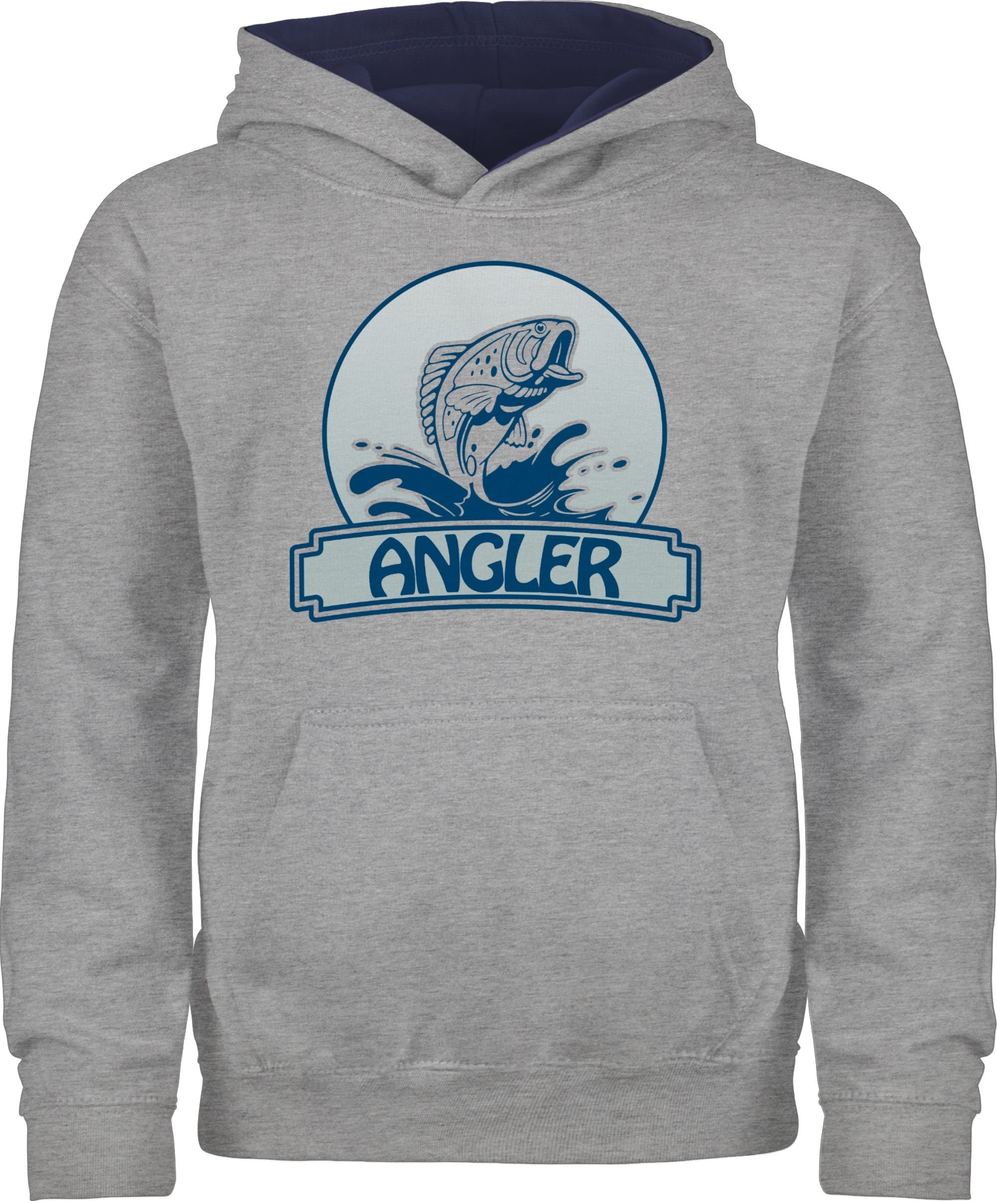 Shirtracer Hoodie Angler Button Kinder Sport Kleidung 1 Grau meliert/Navy Blau