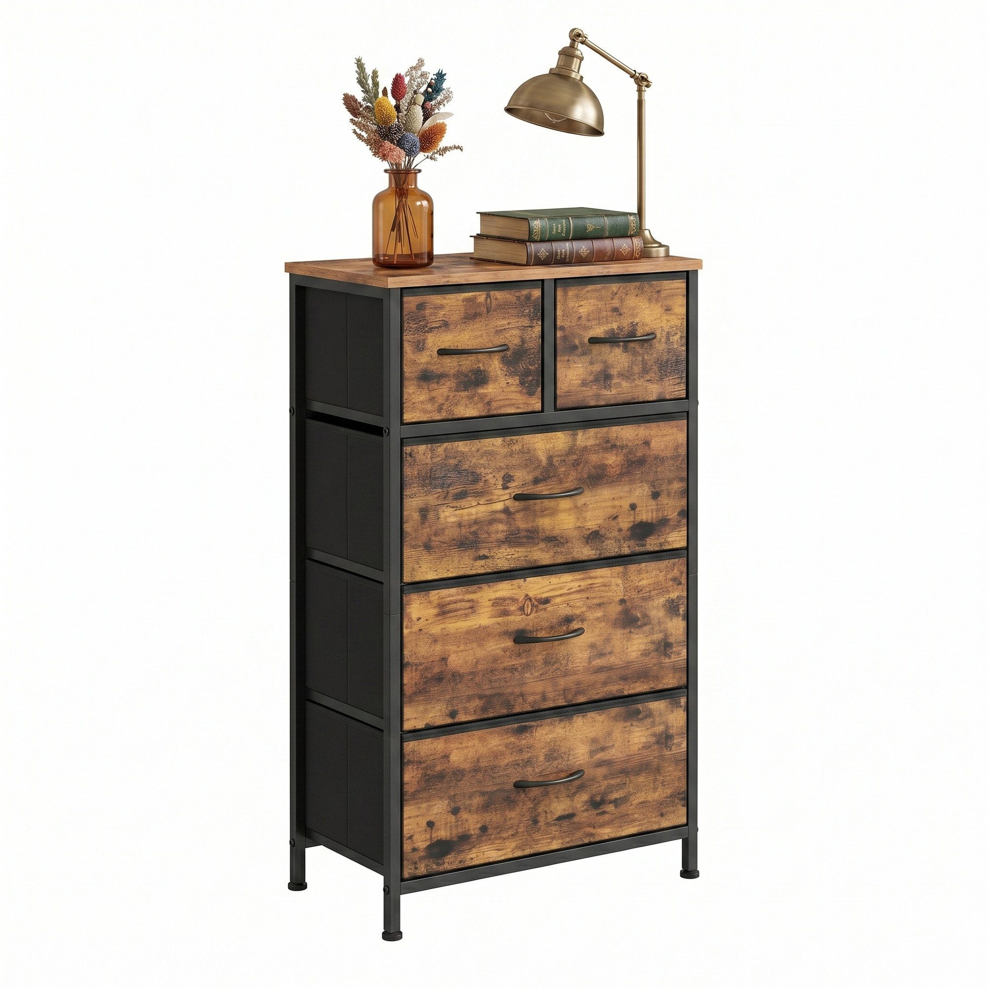 SONGMICS Kommode Schrank, Aufbewahrungsschrank, für Schlafzimmer, Flur, Wohnzimmer, Stahl, 5 Schubladen