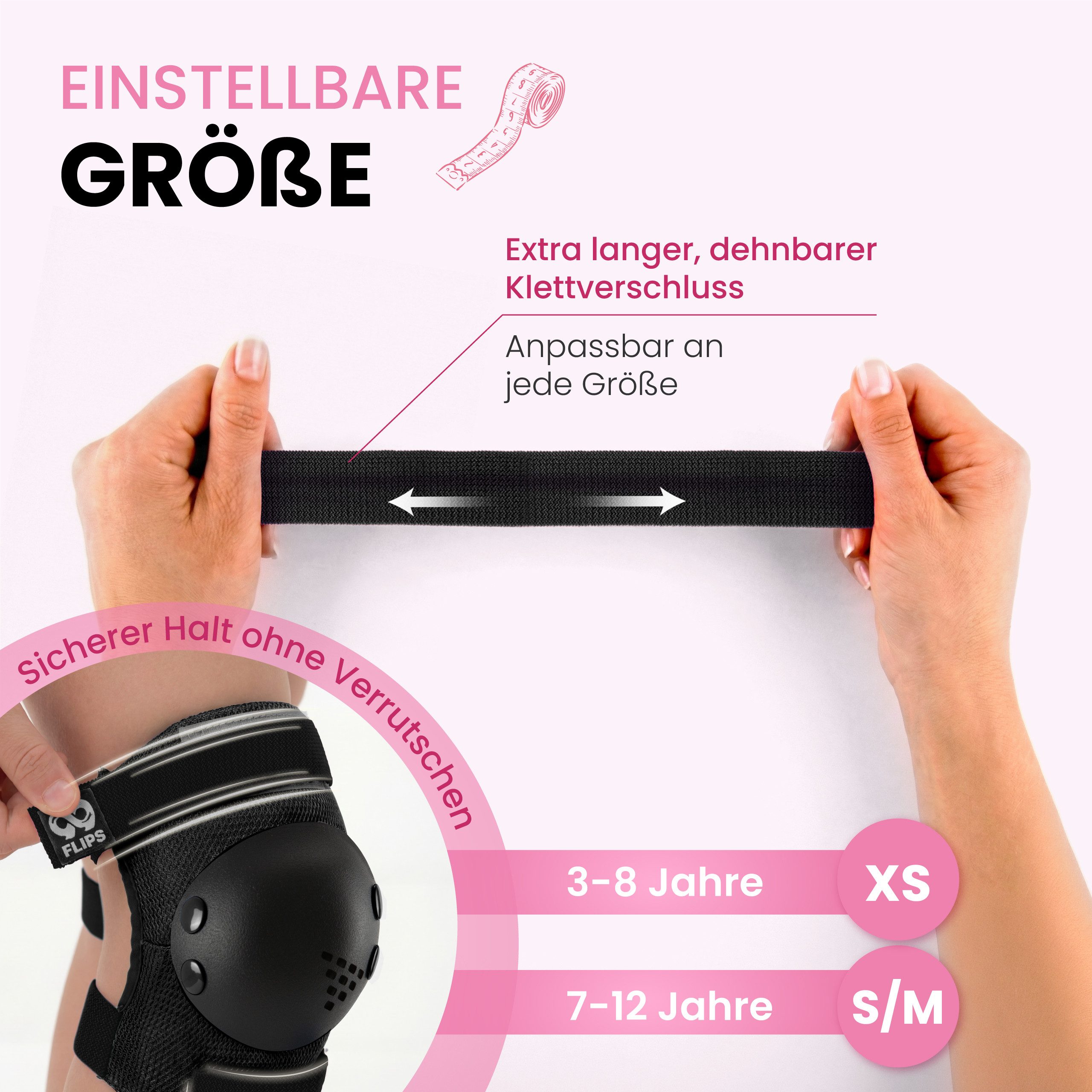 99FLIPS Protektoren-Set RISE Schoner Set Kinder für Skateboard und Inline Skaten (Inliner Schützer Set Kinder, 7-tlg., Inliner Schoner Knie-, Ellenbogen und Han – Bild 4 von 5