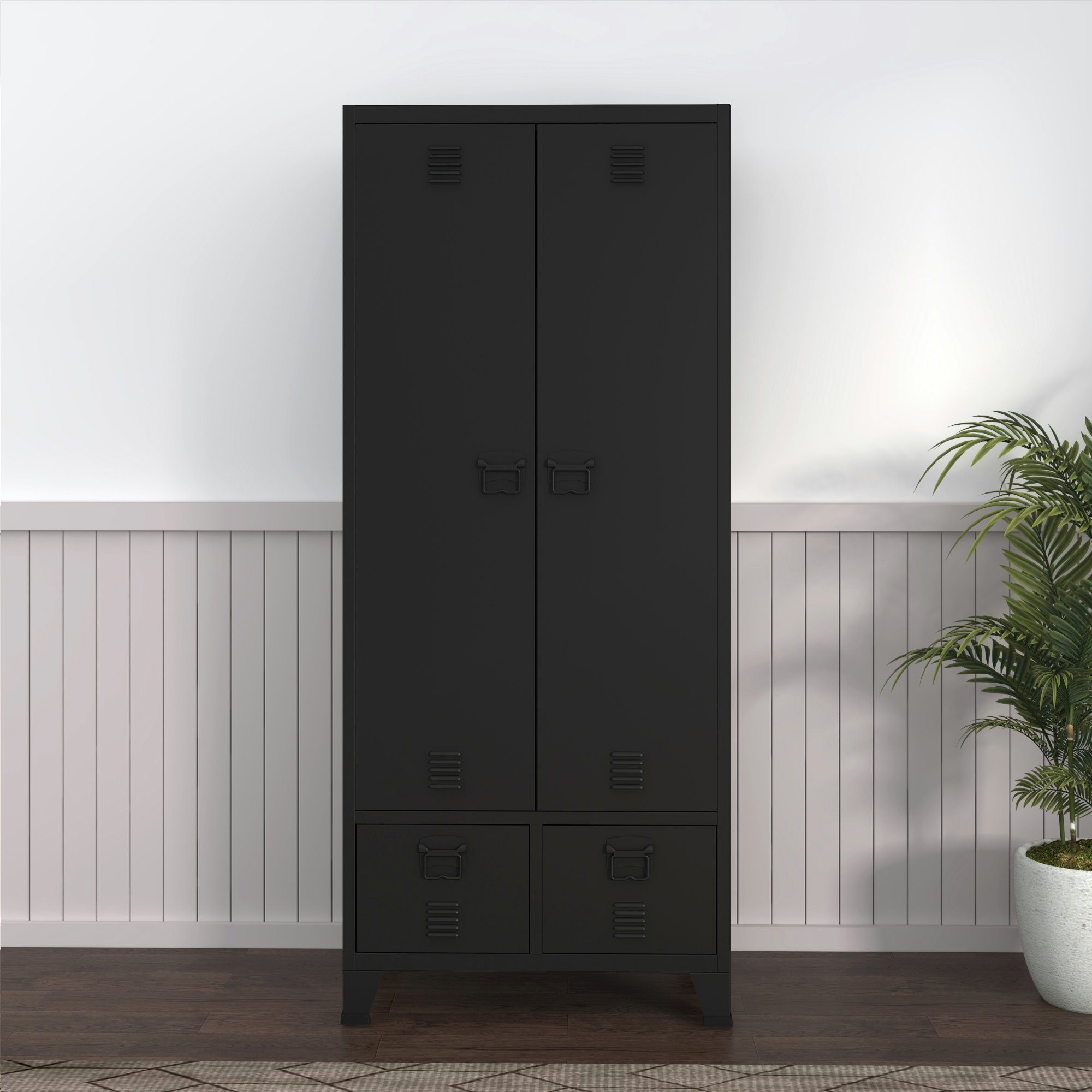 en.casa Kleiderschrank »Hankasalmi« mit 2 Schubladen Stahl 180x90x40 cm Schwarz