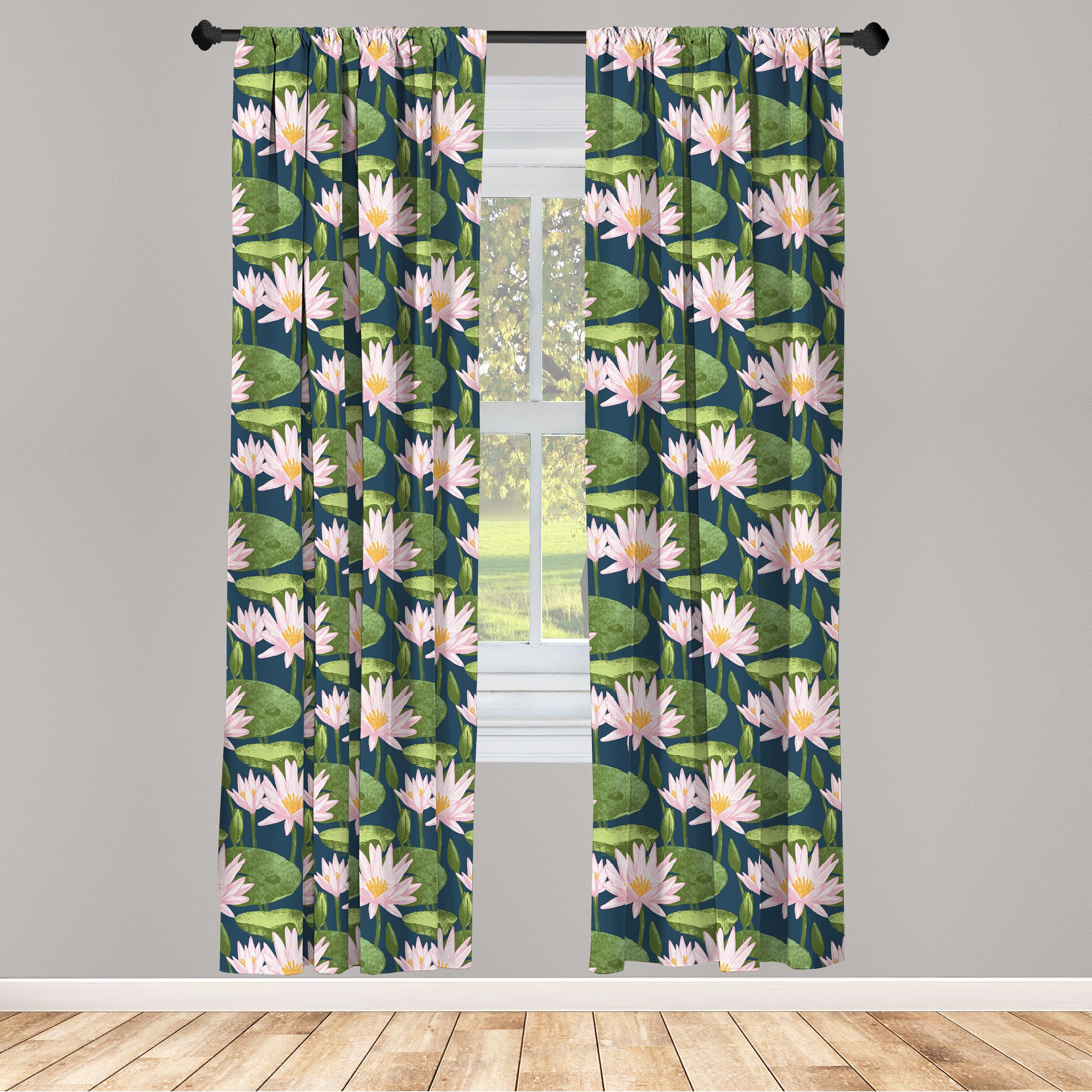 Gardine Vorhang für Wohnzimmer Schlafzimmer Microfaser, Lilie Blüten Abakuhaus, Rosa Dekor, Teich auf