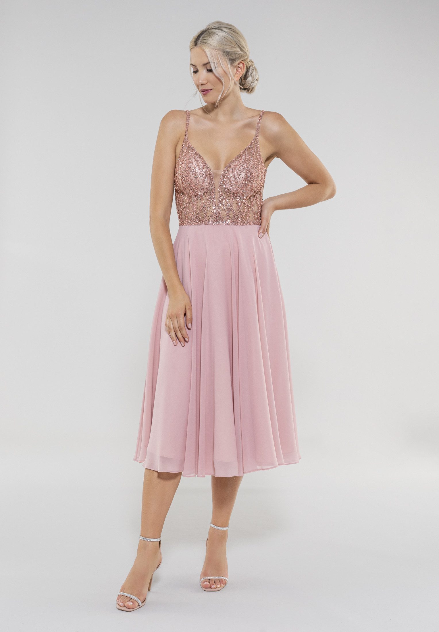 SWING Cocktailkleid - Cocktailkleid aus Materialmix Tiefer Auschnitt / Dekolleté