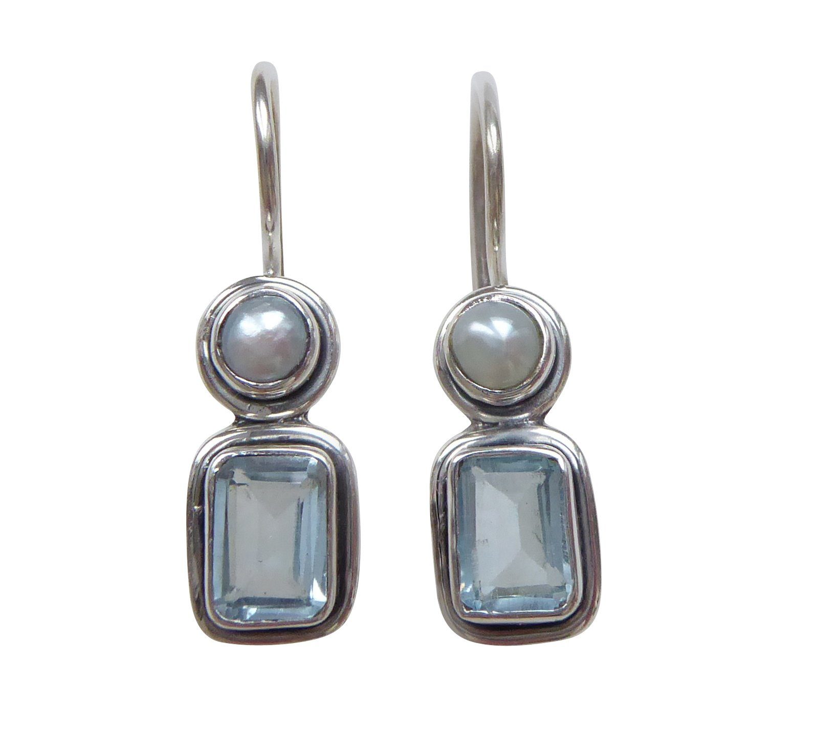 Mugello Paar Ohrhänger Dante Topas (Silber) Süßwasserperle klassisch Retro Basic, Handarbeit aus kleiner florentinischen Manufaktur, Vintageschmuck