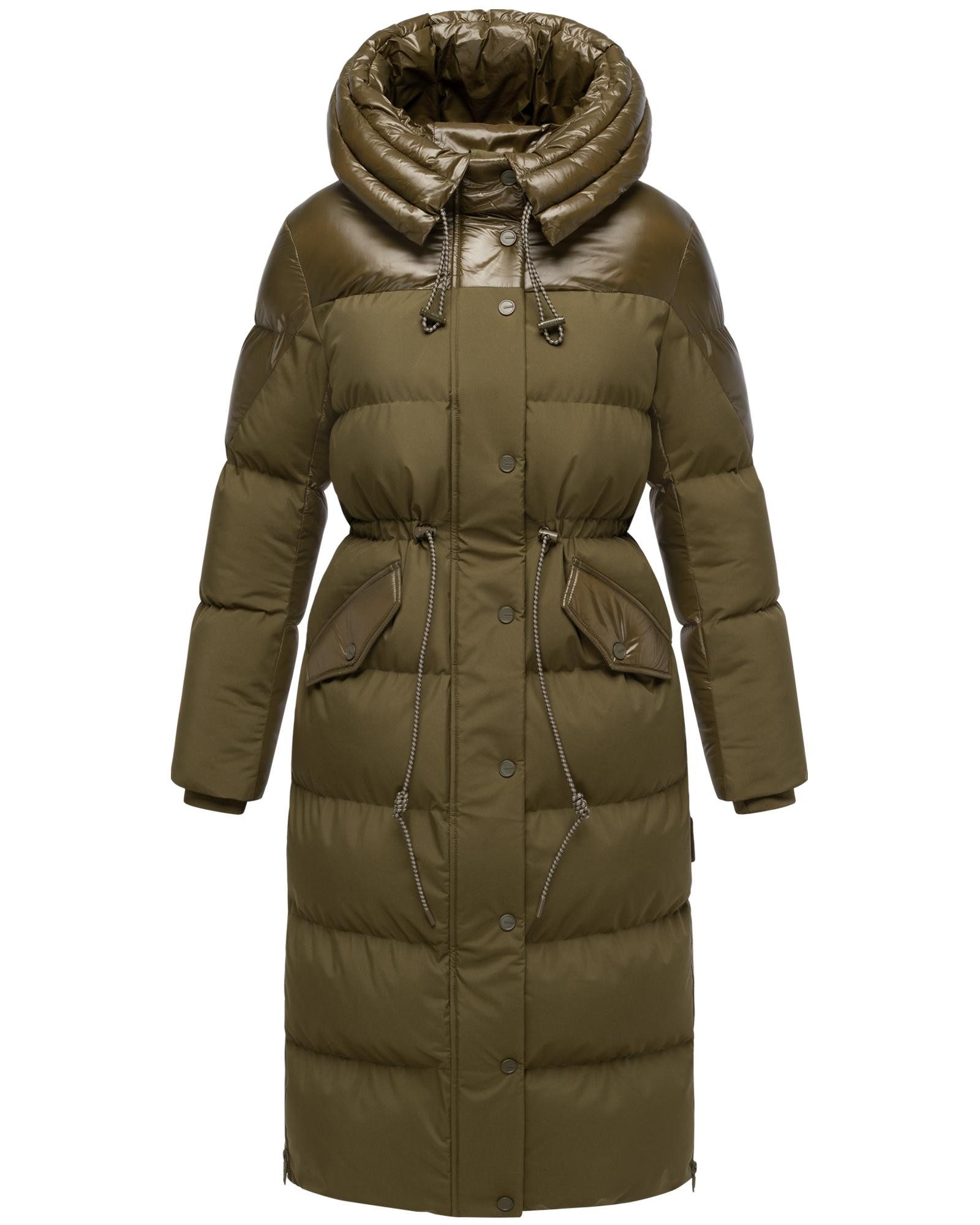 Navahoo Steppmantel Knusperherz 14 Langer gesteppter Damen Wintermantel mit Materialmix