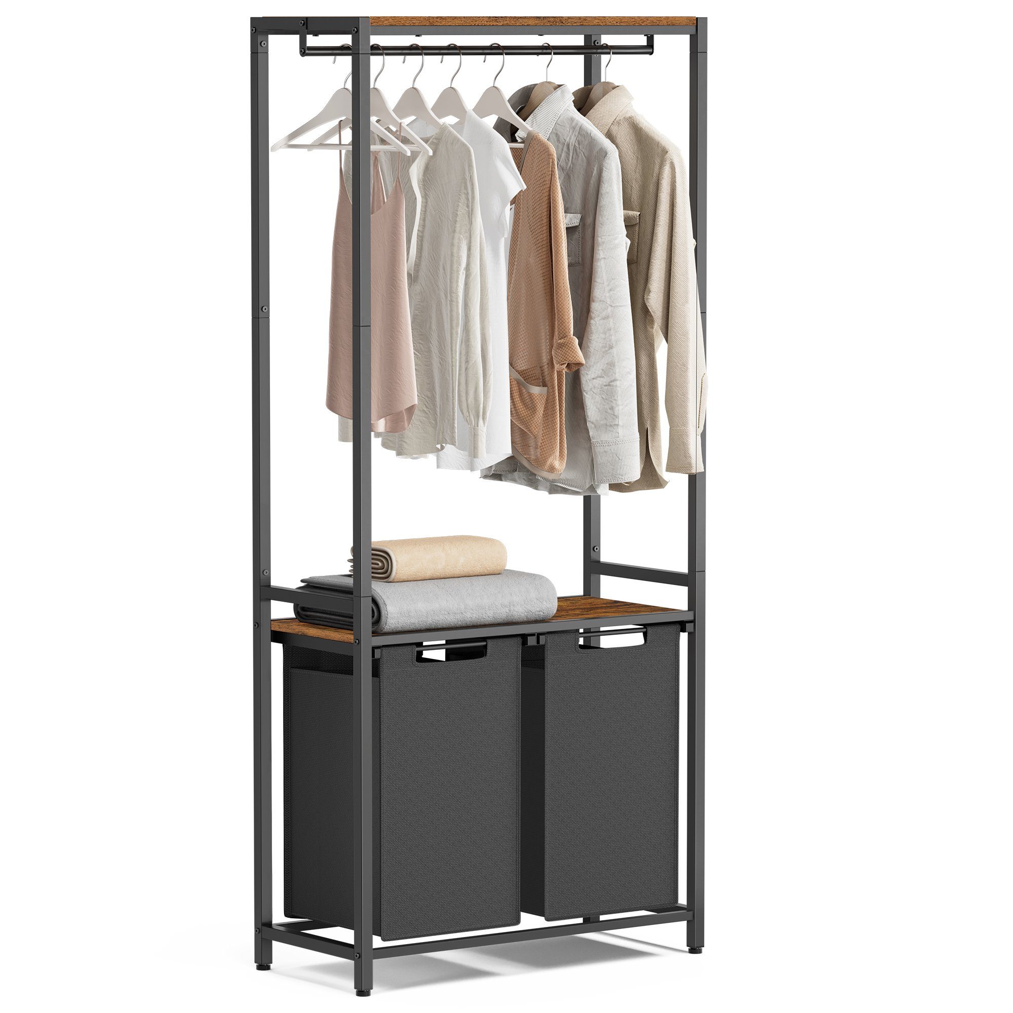 VASAGLE Wäschekorb, 2 Fächer, mit 2 Ablagen, Kleiderstange, abnehmbar, 2 x günstig online kaufen