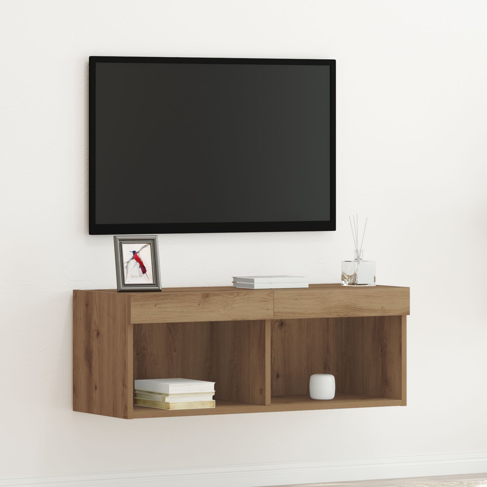vidaXL TV-Schrank 80 x 30 x 30 cm TV-Wandregal mit LED-Lichtern Artisan Eiche 80x30x30 c