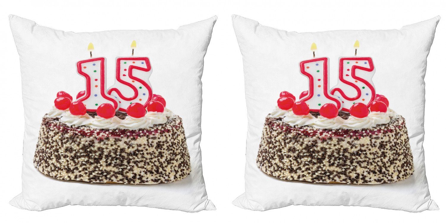 Kissenbezüge Modern Accent Doppelseitiger Digitaldruck, Abakuhaus (2 Stück), Geburtstag Kirschkuchen Kerzen