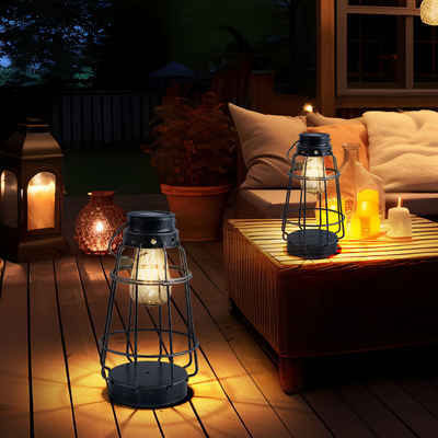 etc-shop LED Solarleuchte, LED-Leuchtmittel fest verbaut, Warmweiß, Laterne Silber Solarlampen für Außen Outdoor Laterne