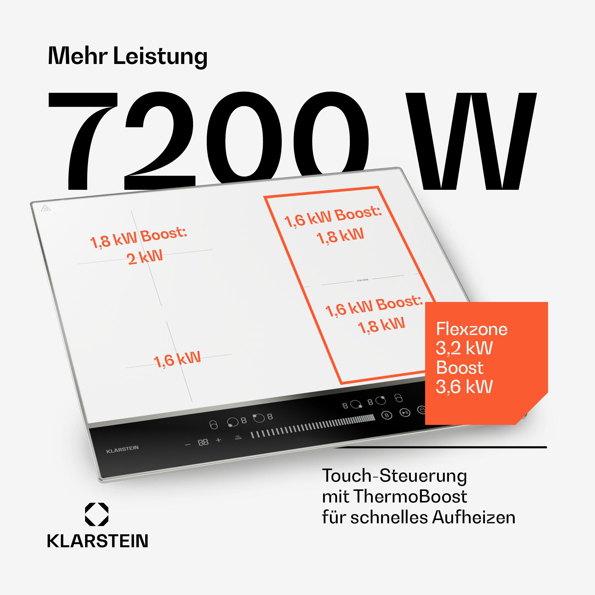 Klarstein Induktions-Kochfeld DualTone Hybrid, Kochfeld Induktion 4 Zone Flex Touch Timer Küche LED