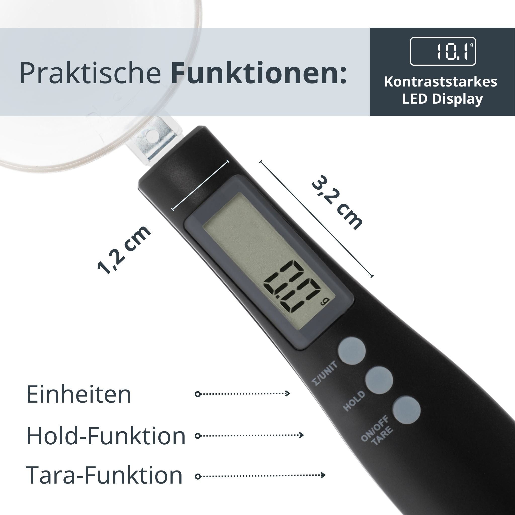 ADE Löffelwaage Digitale Löffelwaage mit abnehmbaren Löffelaufsatz, mit 0,1 g Einteilung, für Gewürze, Kaffee, Tee, Tierfutter bis 300g – Bild 3 von 5