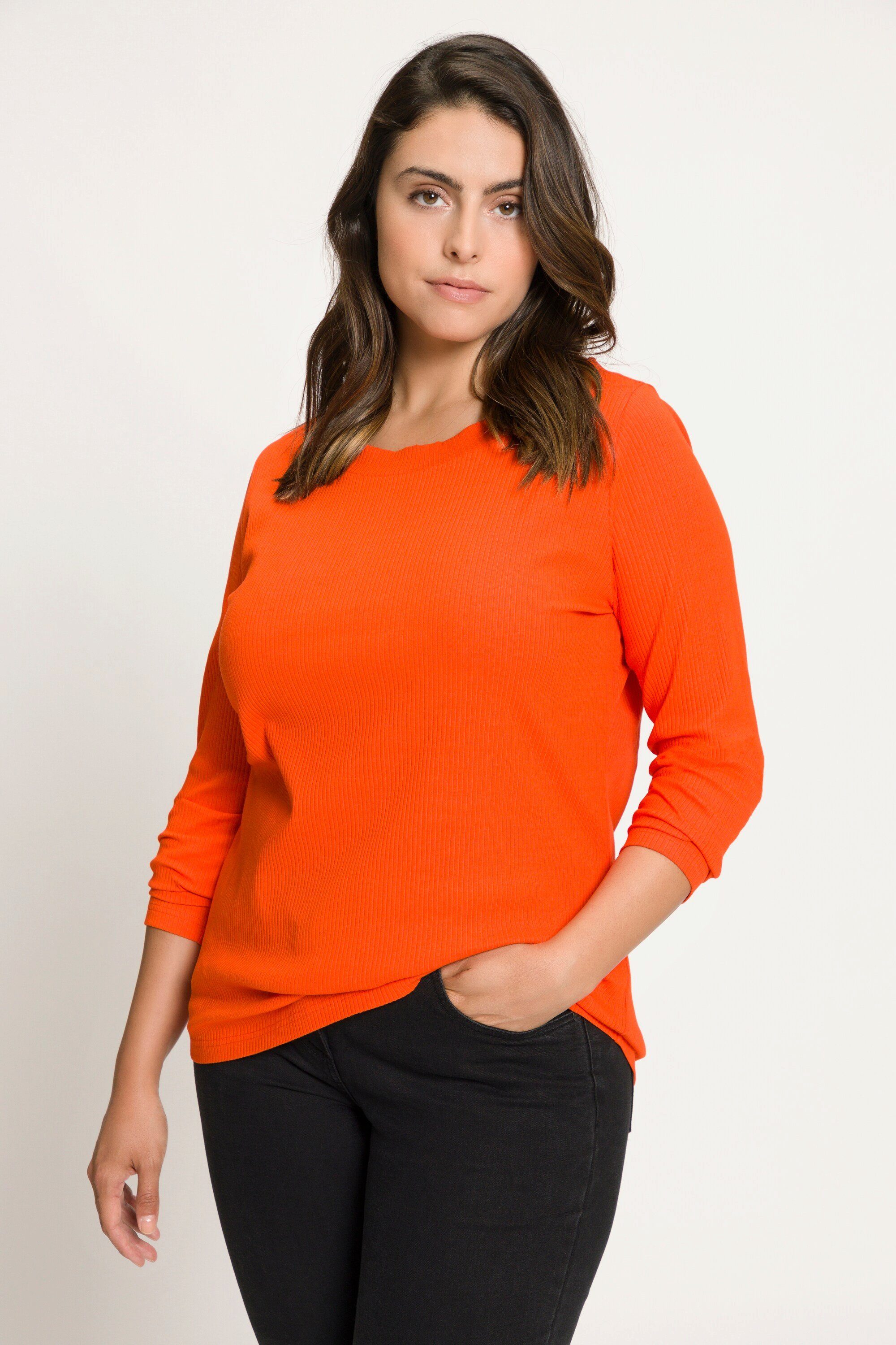 Ulla Popken Rundhalsshirt Shirt Classic Langarm orange
