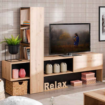 Homestyle4u TV-Board TV-Schrank Holz Grau Natur Lowboard Unterschrank Sideboard Fernsehschr (Wohnwand komplett, 1 St)