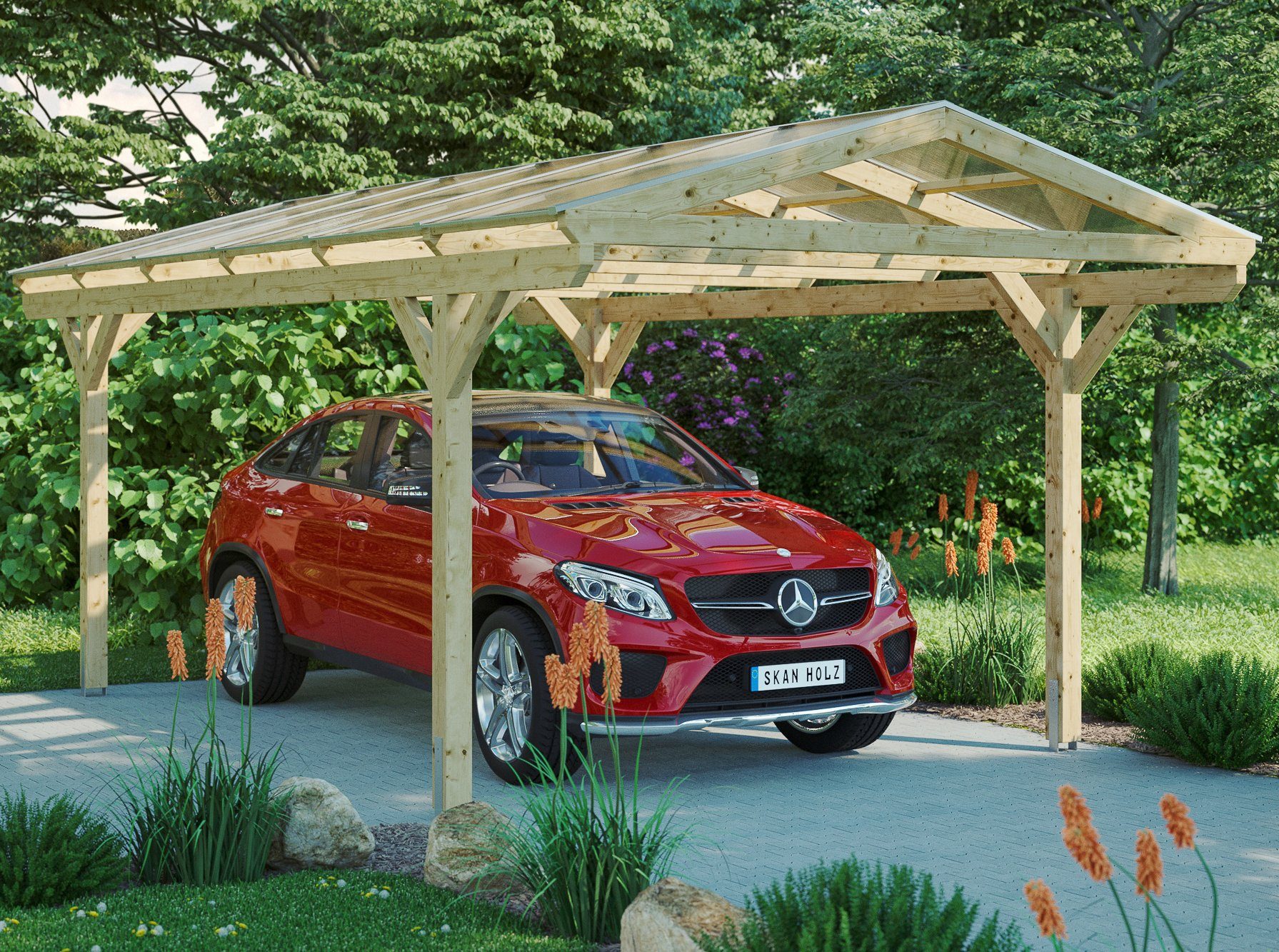 Skanholz Einzelcarport Westerwald, BxT: 362x648 cm, 220 cm Einfahrtshöhe