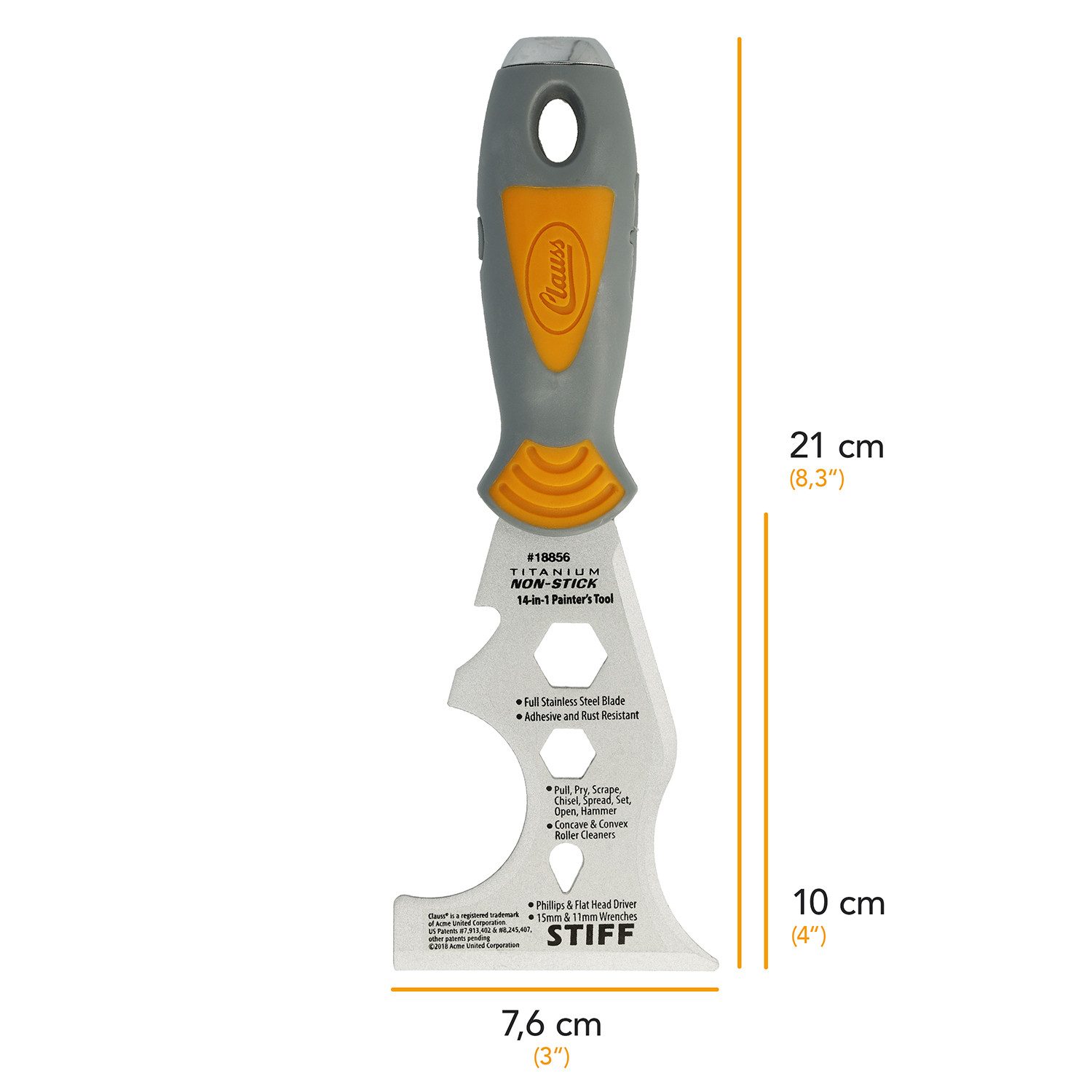 CLAUSS Multifunktionsspachtel Profi Spachtel 14-in-1 Malerwerkzeug Antihaft Titanium mit Softgrip Titanium Antihaftbeschichtung