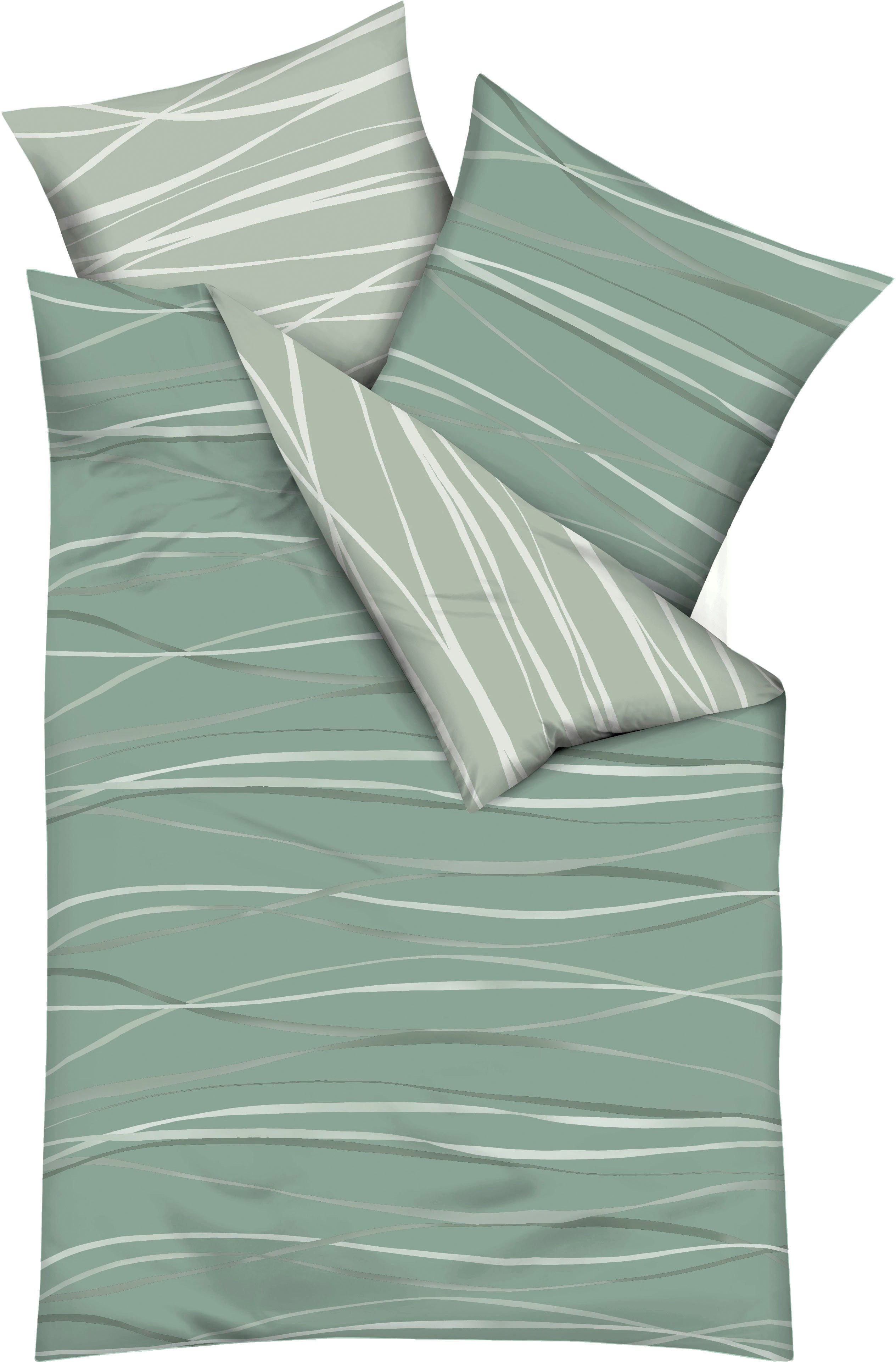 Kaeppel Wendebettwäsche MOTION 100% gekämmte Baumwolle, Mako-Satin, 3 teilig, mit feinen Wellenlinien, Markenreißverschluss, Wendeoptik