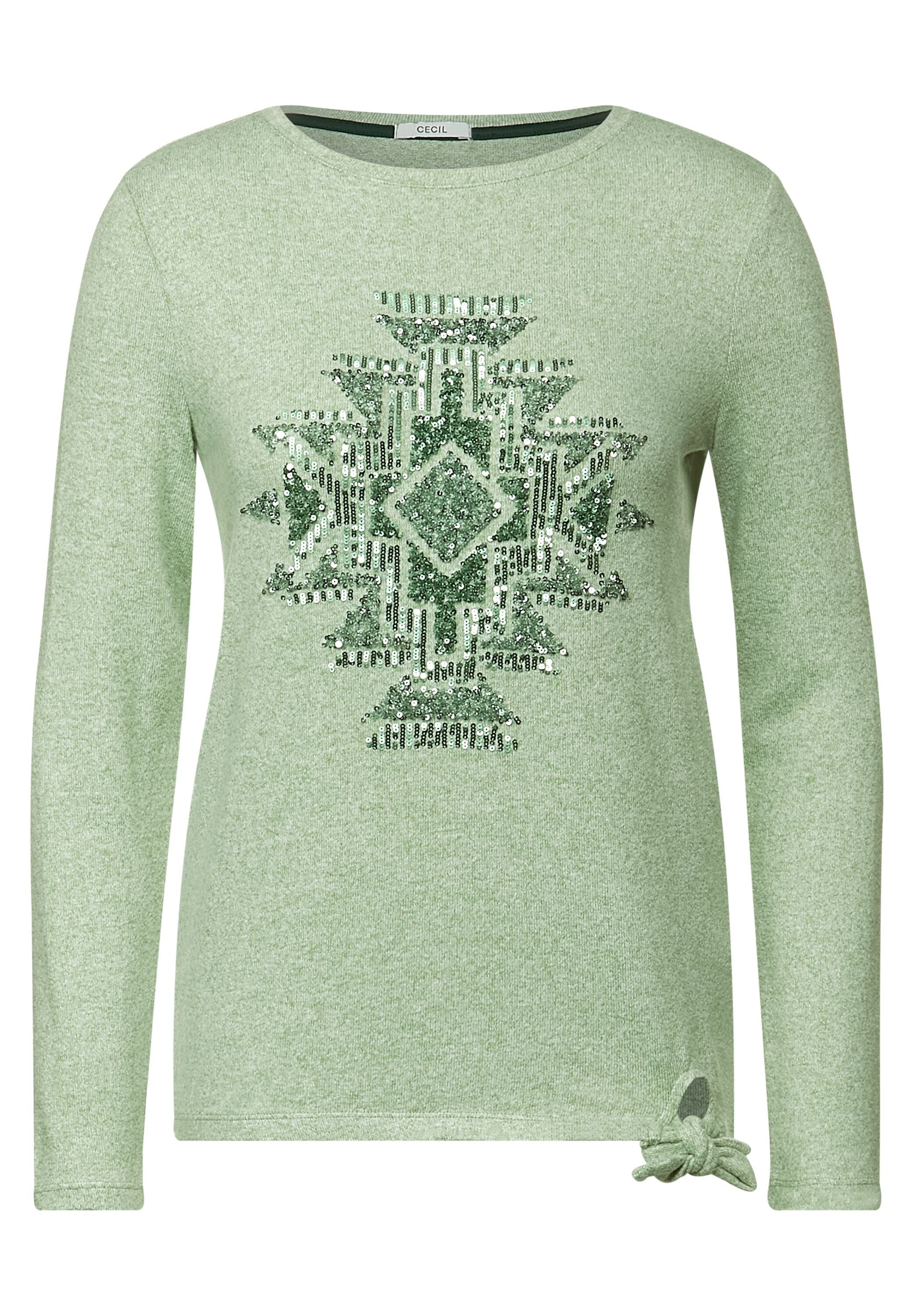 Cecil Rundhalsshirt mit Pailletten melange green salvia