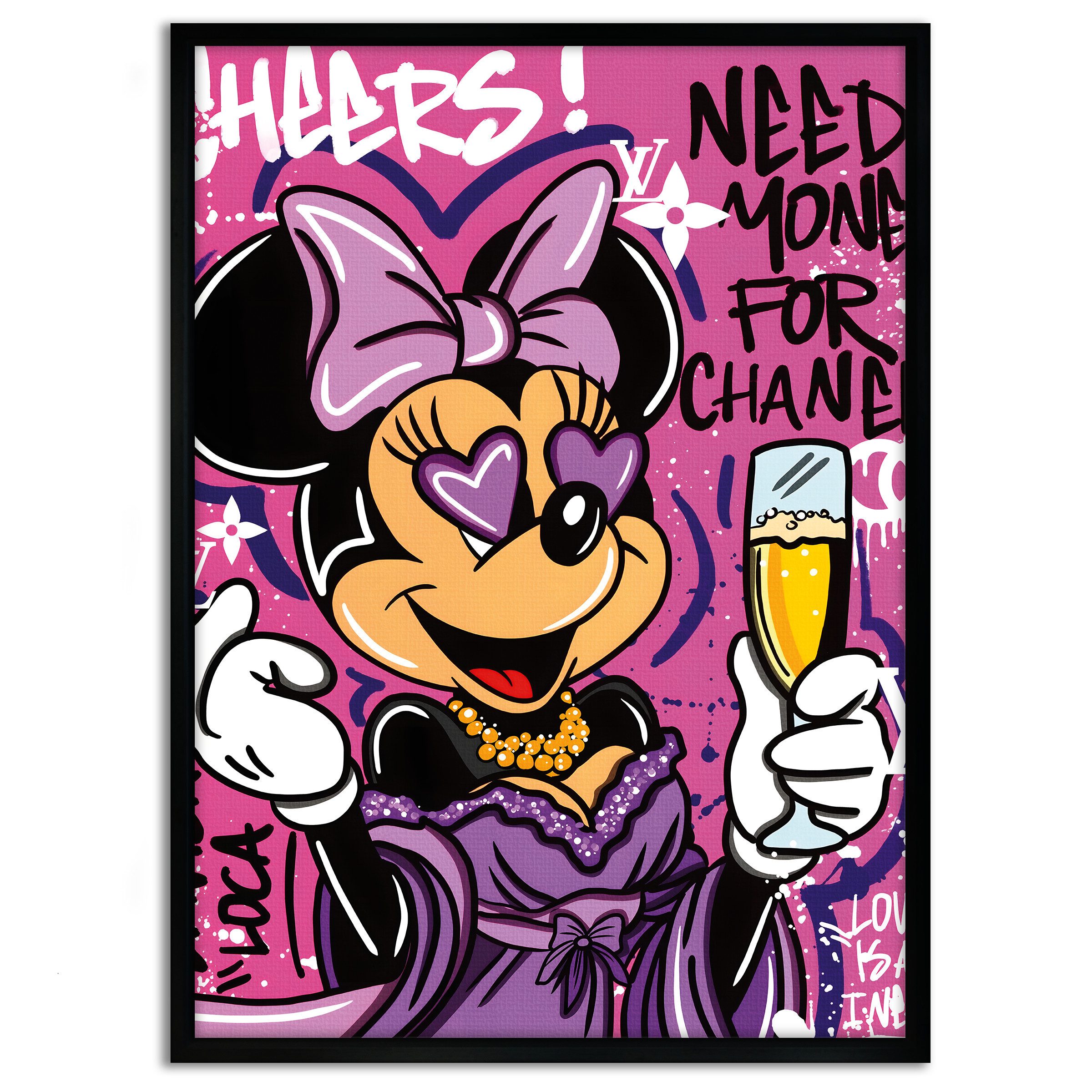 SimpleCanvas Wandbild Minnie needs Money - Leinwandbild Pop Art / Motivation, Wandbild Minnie Mouse, Geld, Motivation